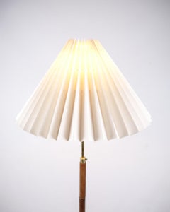 Floor Lamp In Teak With Pleated Shade, Danish Design From 1960s