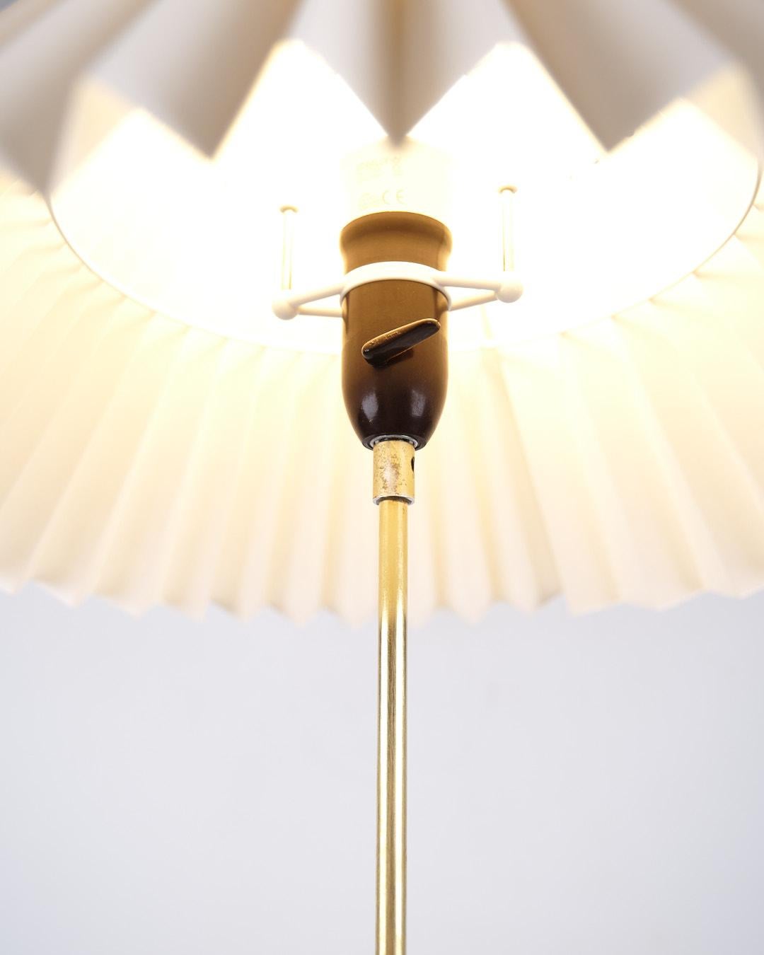 Mid-Century Modern Floor Lamp In Teak With Pleated Shade, Danish Design From 1960s For Sale