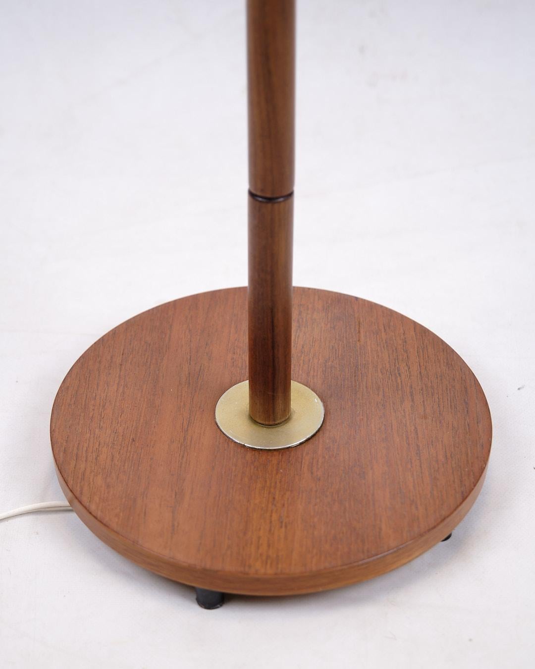 Mid-20th Century Floor Lamp In Teak With Pleated Shade, Danish Design From 1960s For Sale