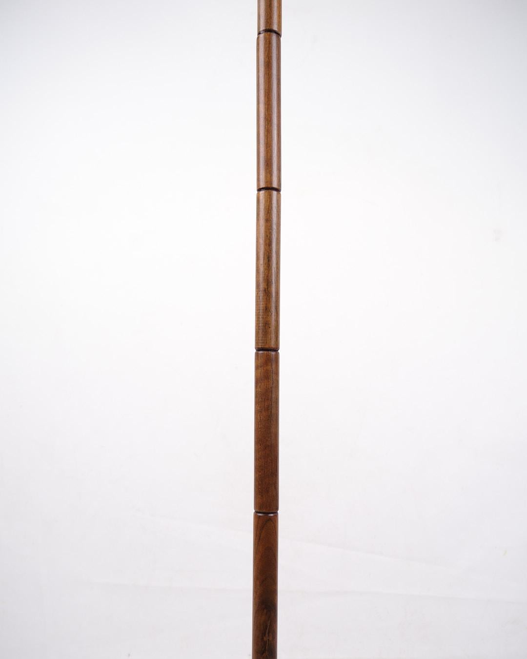 Floor Lamp In Teak With Pleated Shade, Danish Design From 1960s For Sale 1