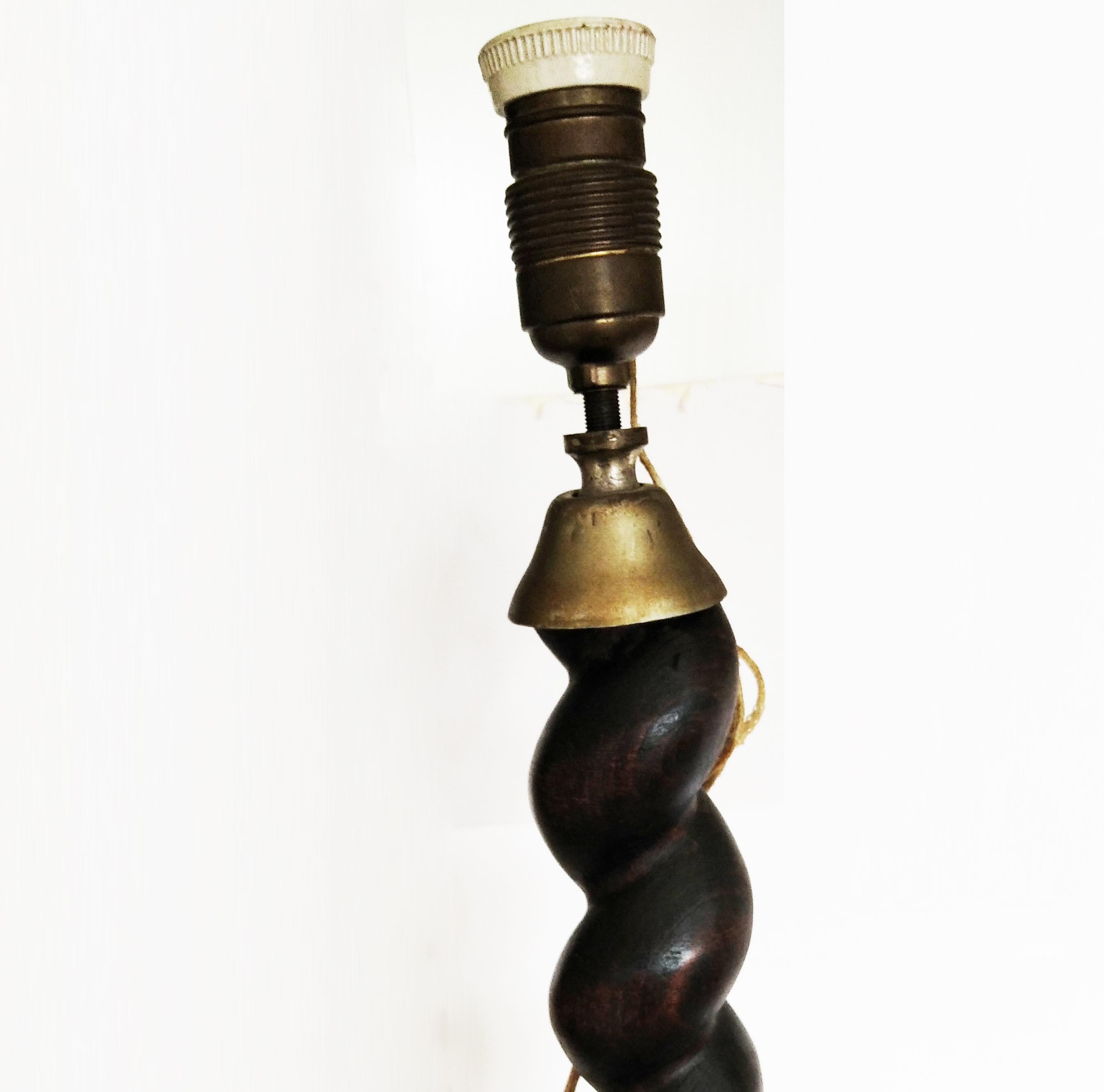 Victorian Flor  Lamp Wood  Barley Twist  Column, RE 19th Century, Arts and Crafts Spain For Sale
