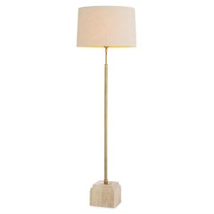 Floor Lamp in Travertine Base and Vintage Brass Finish