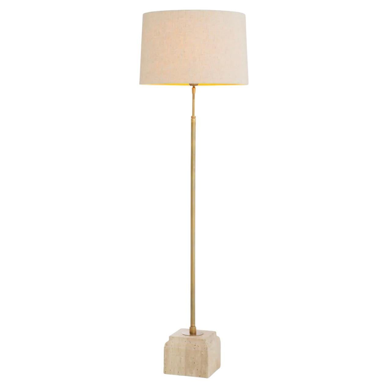Floor Lamp in Travertine Base and Vintage Brass Finish
