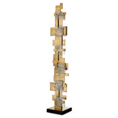 Lampada da terra con finitura in ottone vintage, vetro e base in granito nero