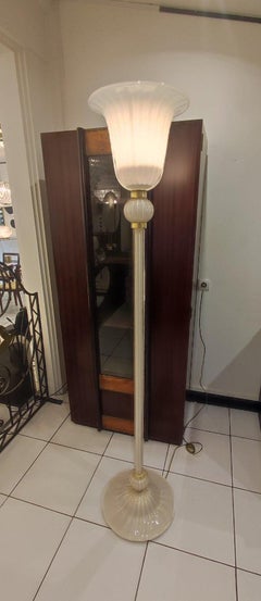 Floor Lamp in White Murano Glass with Gold Glitter Inserts