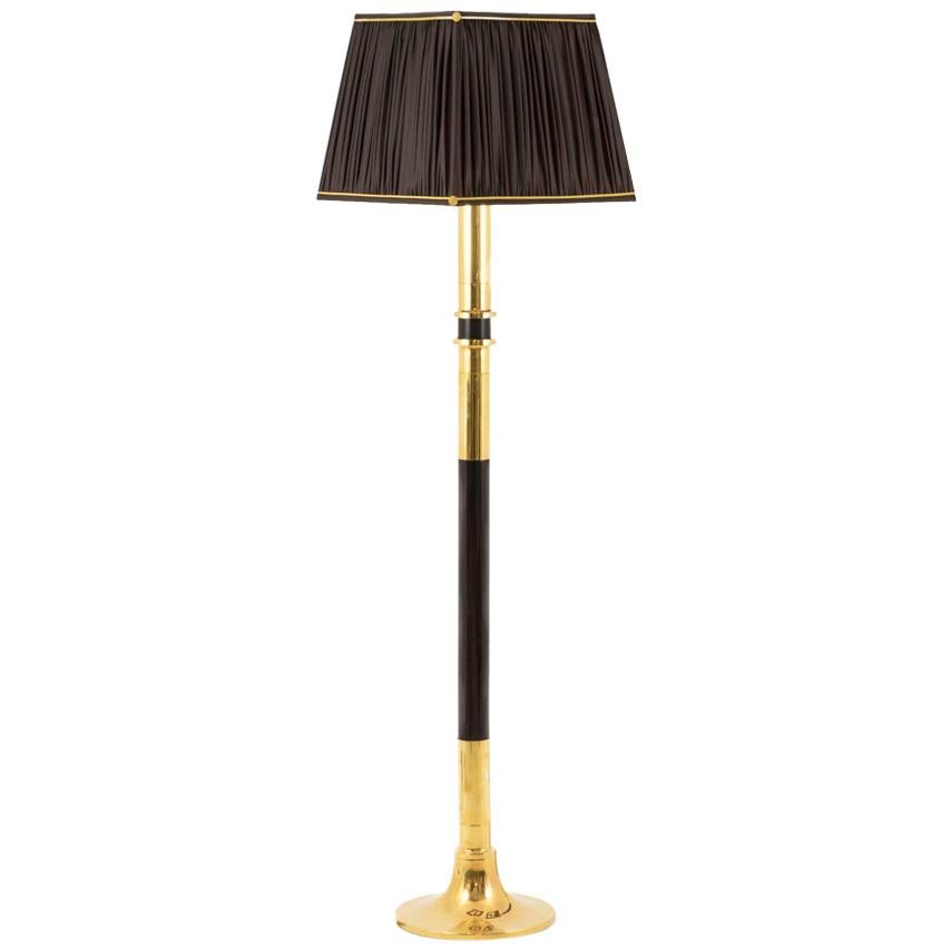 Floor Lamp in Wood and Gilt Brass, 1970s For Sale