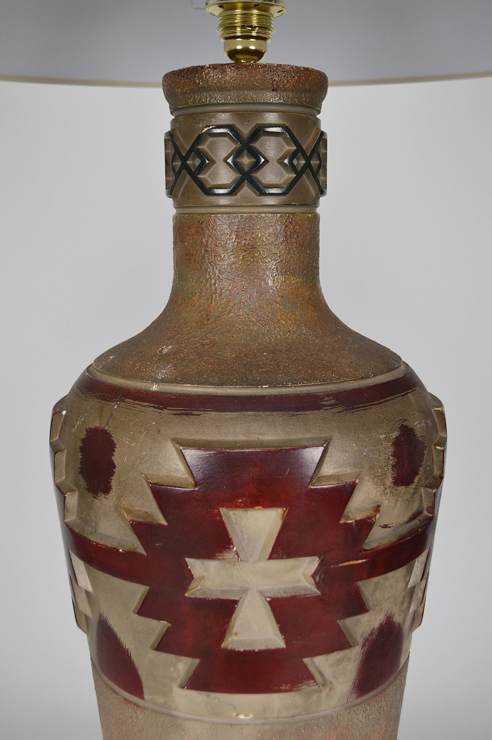 Painted Floor Lamp Indian / Navajo / Native American Southwest Pottery Style, circa 1970 For Sale