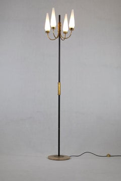 Italian Floor Lamp with Opaline Glass Shades and Brass Fittings, 1950s