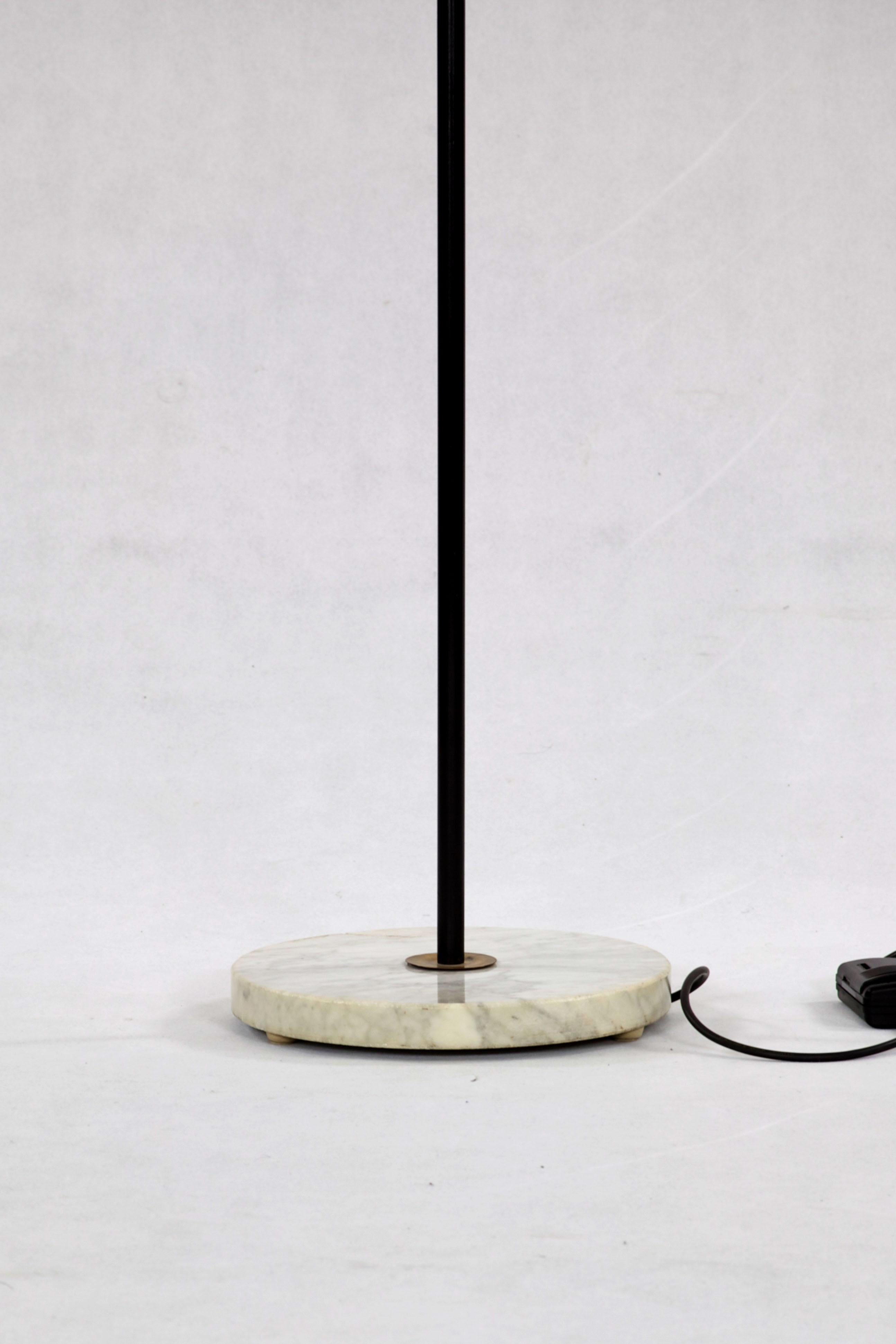 Mid-20th Century Italian Two-Tone Glass Shades Floor Lamp with Lacquered Iron Bar, 1950s