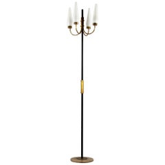 Vintage Italian Floor Lamp with Opaline Glass Shades and Brass Fittings, 1950s