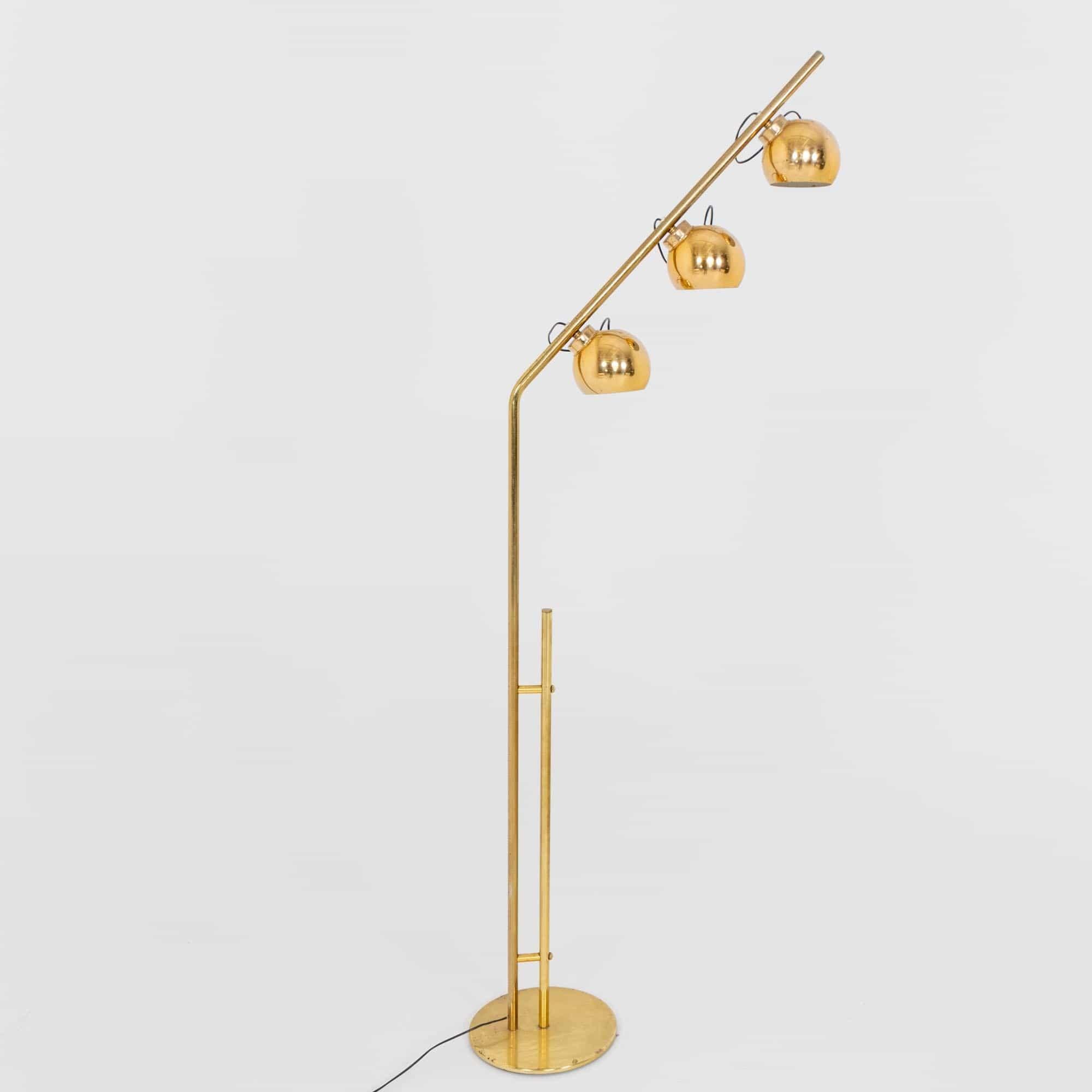 Italian Brass Floor Lamp with three Light Bulbs, Italy 1970s For Sale
