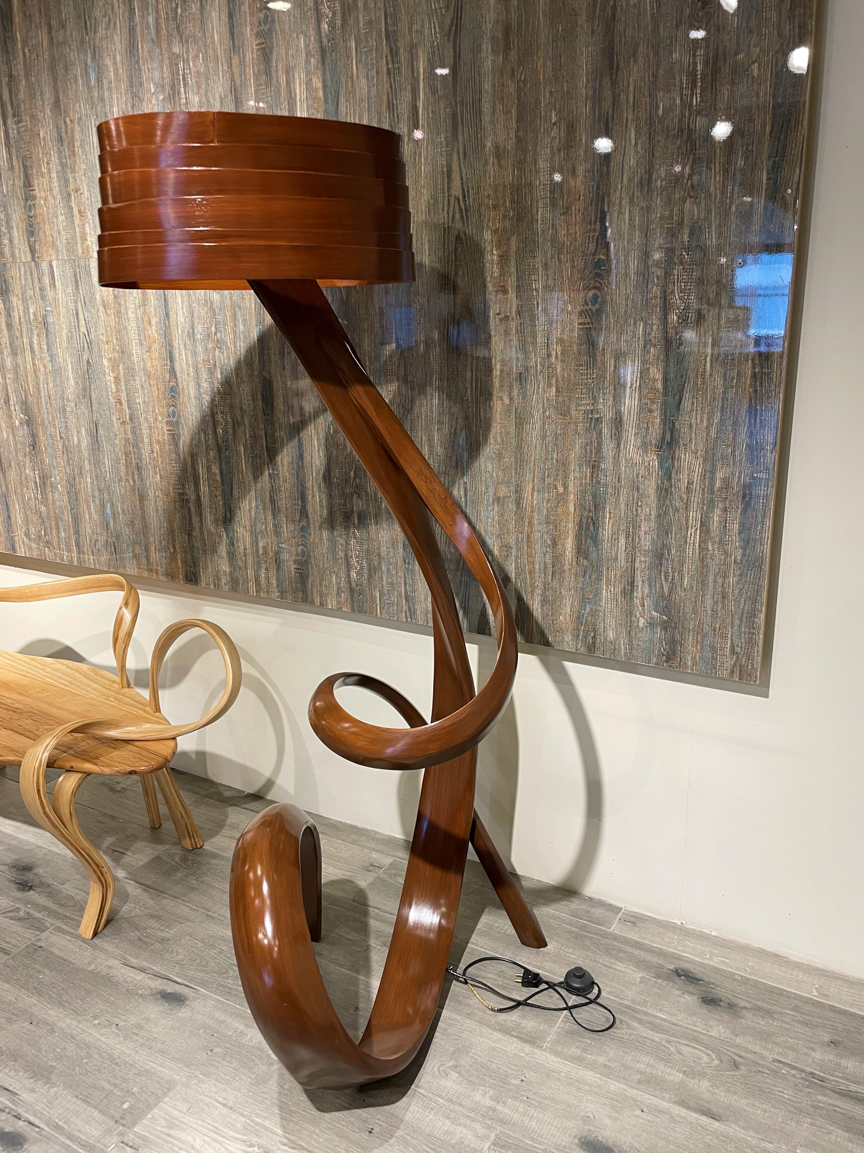 Modern Floor Lamp No. 1 - Fluentum Series, in solid ash wood by Raka Studio For Sale