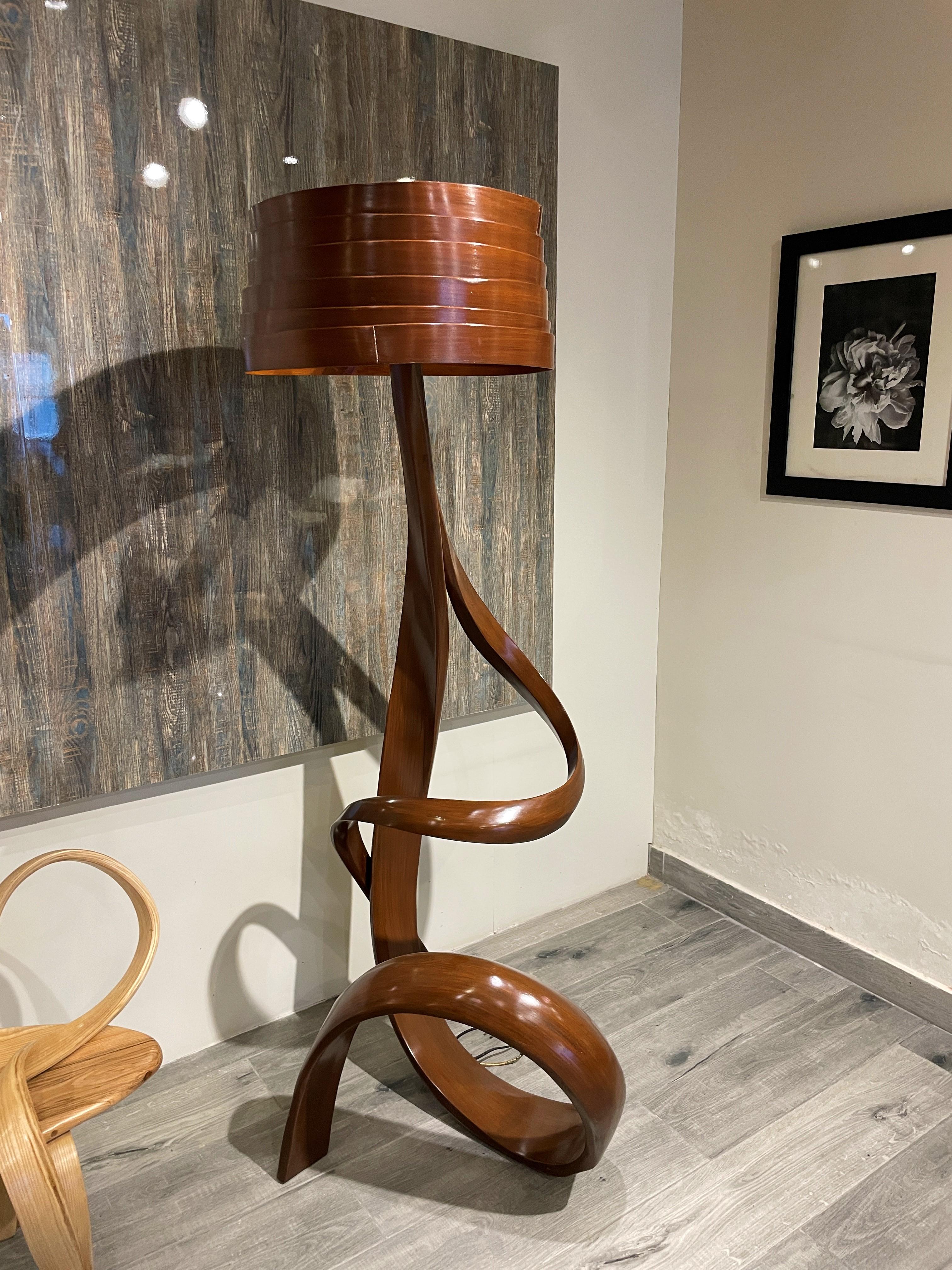 Woodwork Floor Lamp No. 1 - Fluentum Series, in solid ash wood by Raka Studio For Sale