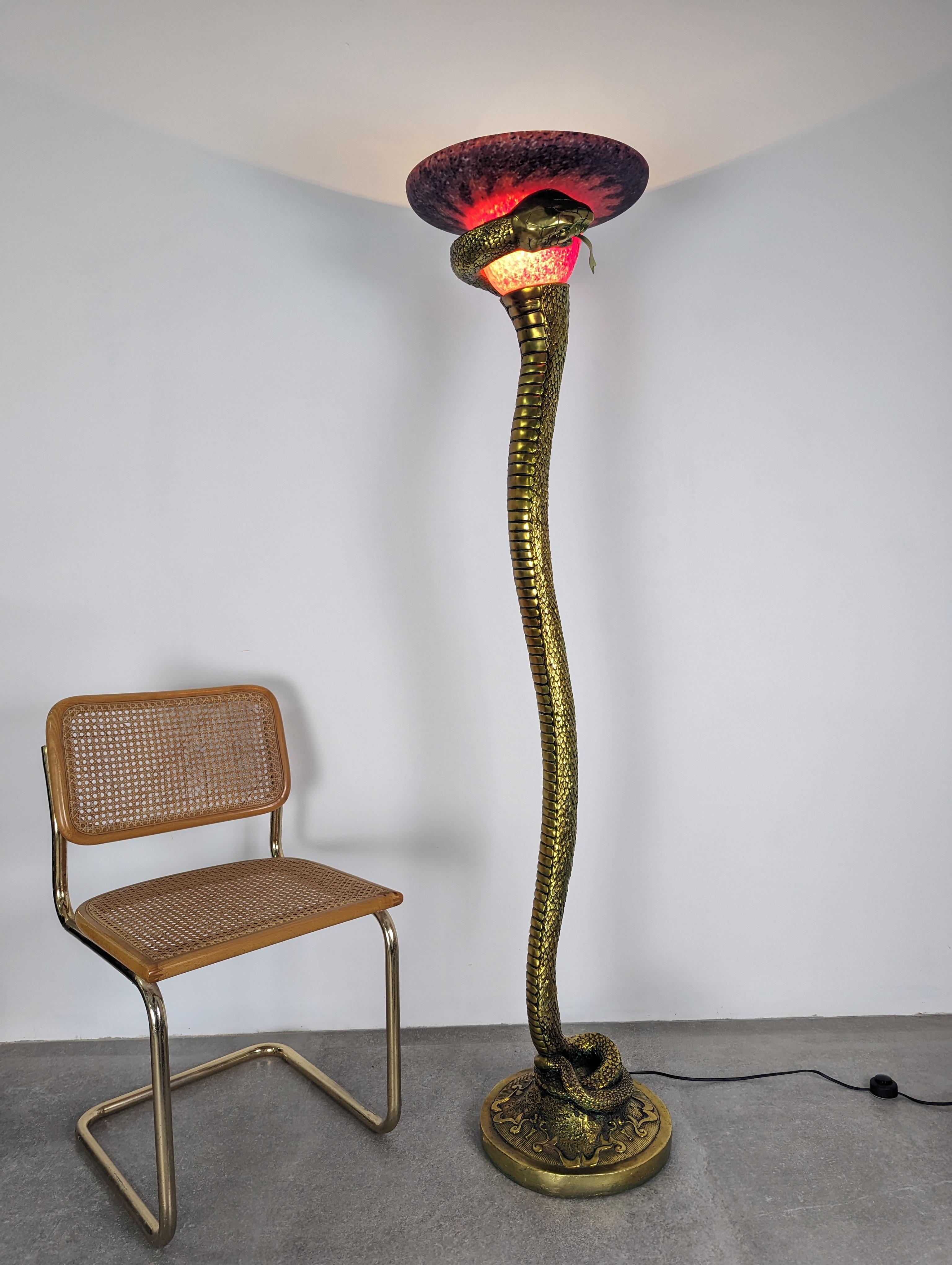 Bronze Floor Lamp La Tentation After Edgar Brandt, Stamped, France, 1970 For Sale