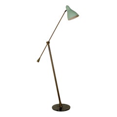 Floor Lamp Lacquered Aluminium Brass Marble Vintage, Italy, 1950s