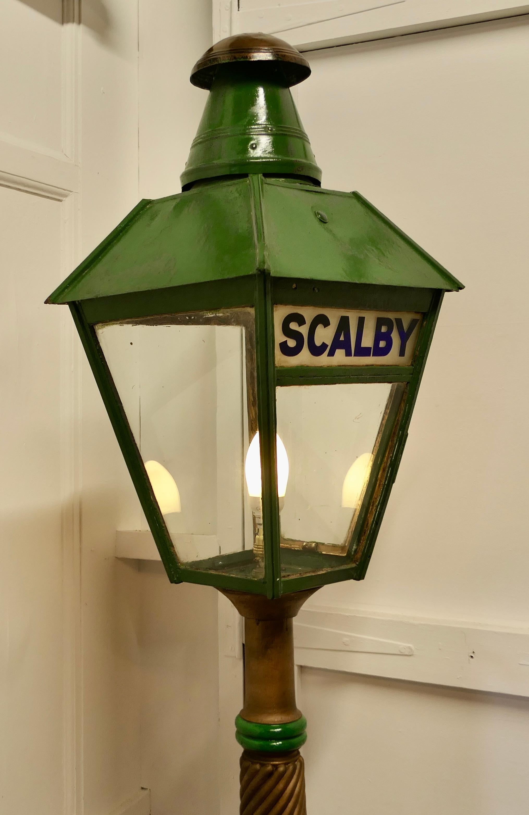Industrial Floor Lamp Lantern from Scalby Station N.E.R. set on a Column    For Sale