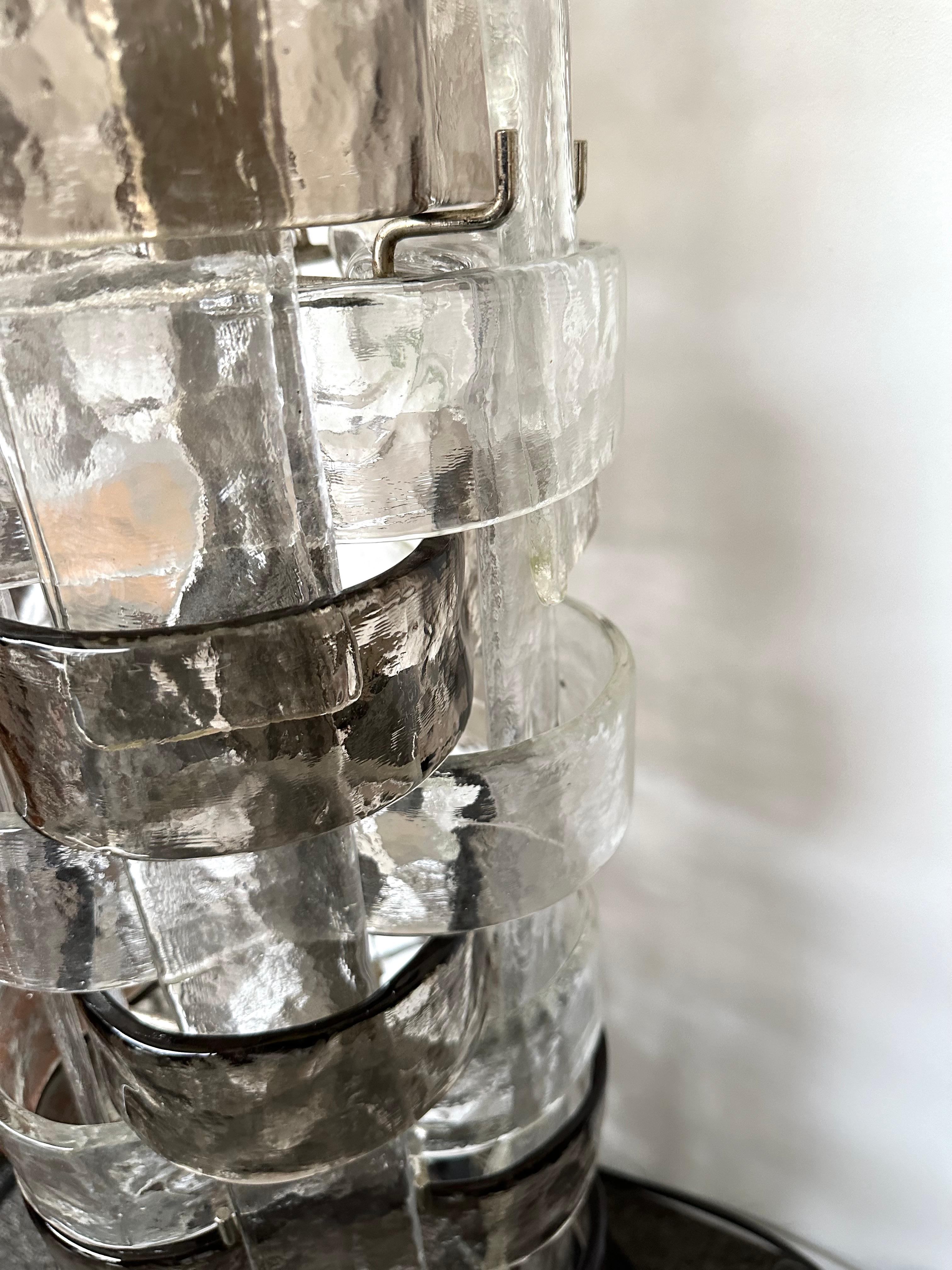 Rare Mid-Century Modern Space Age floor lamp model LT378 in clear and smoke gray textured murano glass and metal by Carlo Nason for the manufacture Mazzega. Famous italian design like Venini, Vistosi, La Murrina, Aldo Nason, Stilnovo, Joe Colombo,