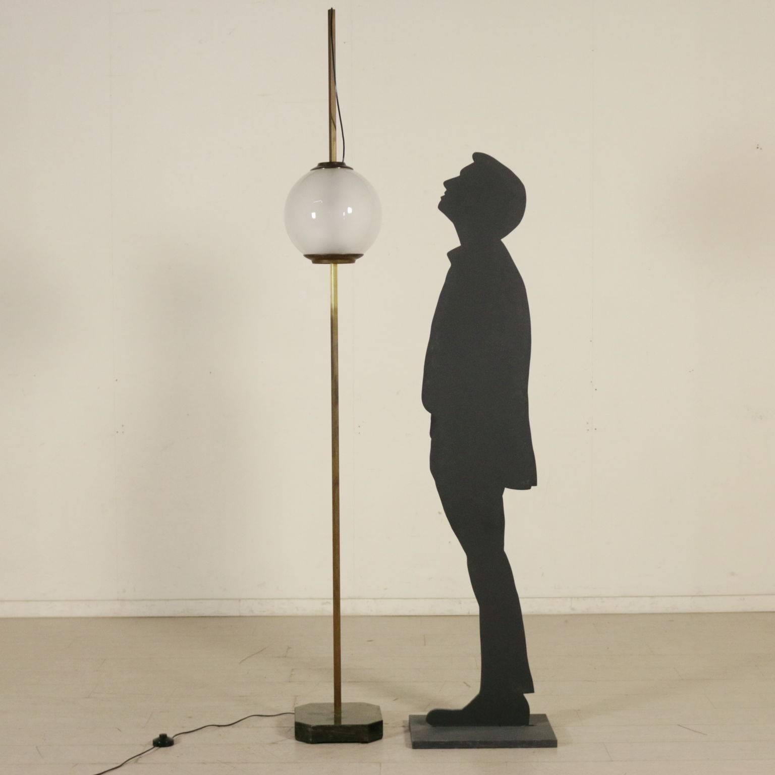 A floor lamp designed by Luigi Caccia Dominioni for Azucena, brass, glass and marble basement. Model: Lte 10. Manufactured in Italy, 1950s-1960s.