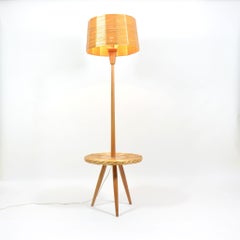 Floor Lamp Made from Wood and Cane by Krásná Jizba, 1970s