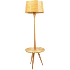 Floor Lamp Made from Wood and Cane by Krásná Jizba, 1970s