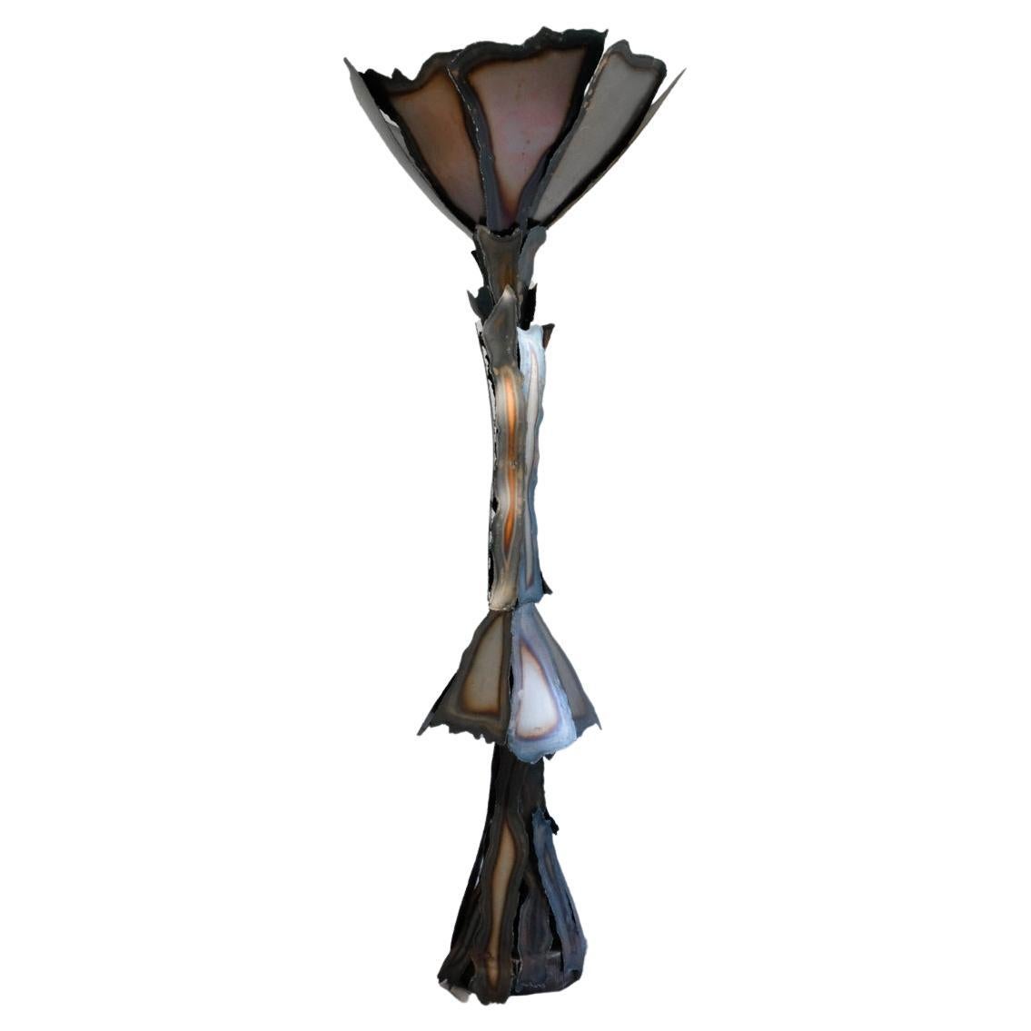 Floor Lamp Made of Cut and Oxidized Steel Sheets, French production 1980
