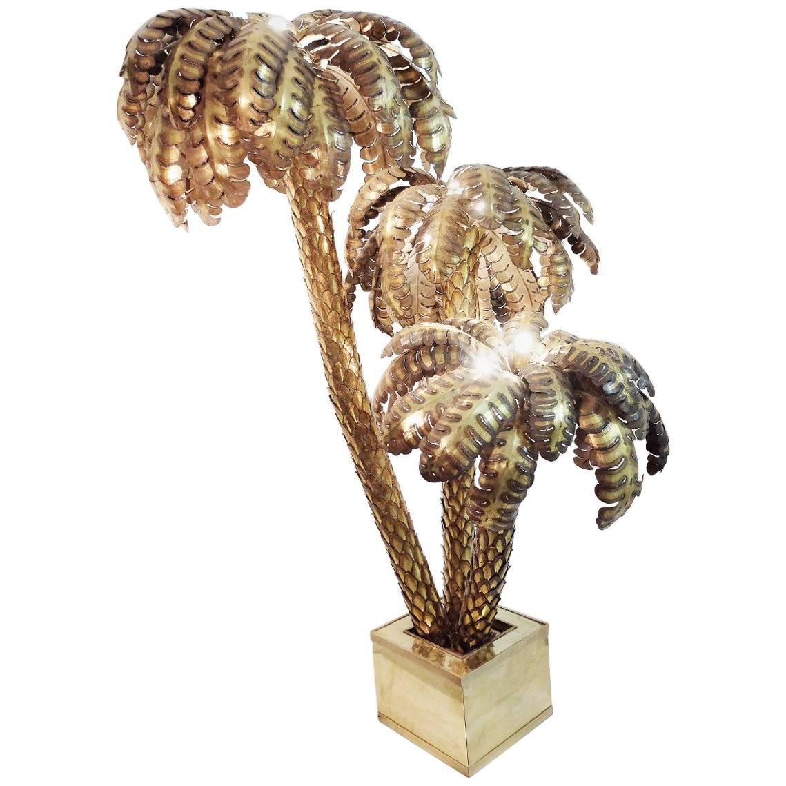 Floor Lamp Maison Jansen, Extra Large Brass Palm Tree, Mid-20th Century