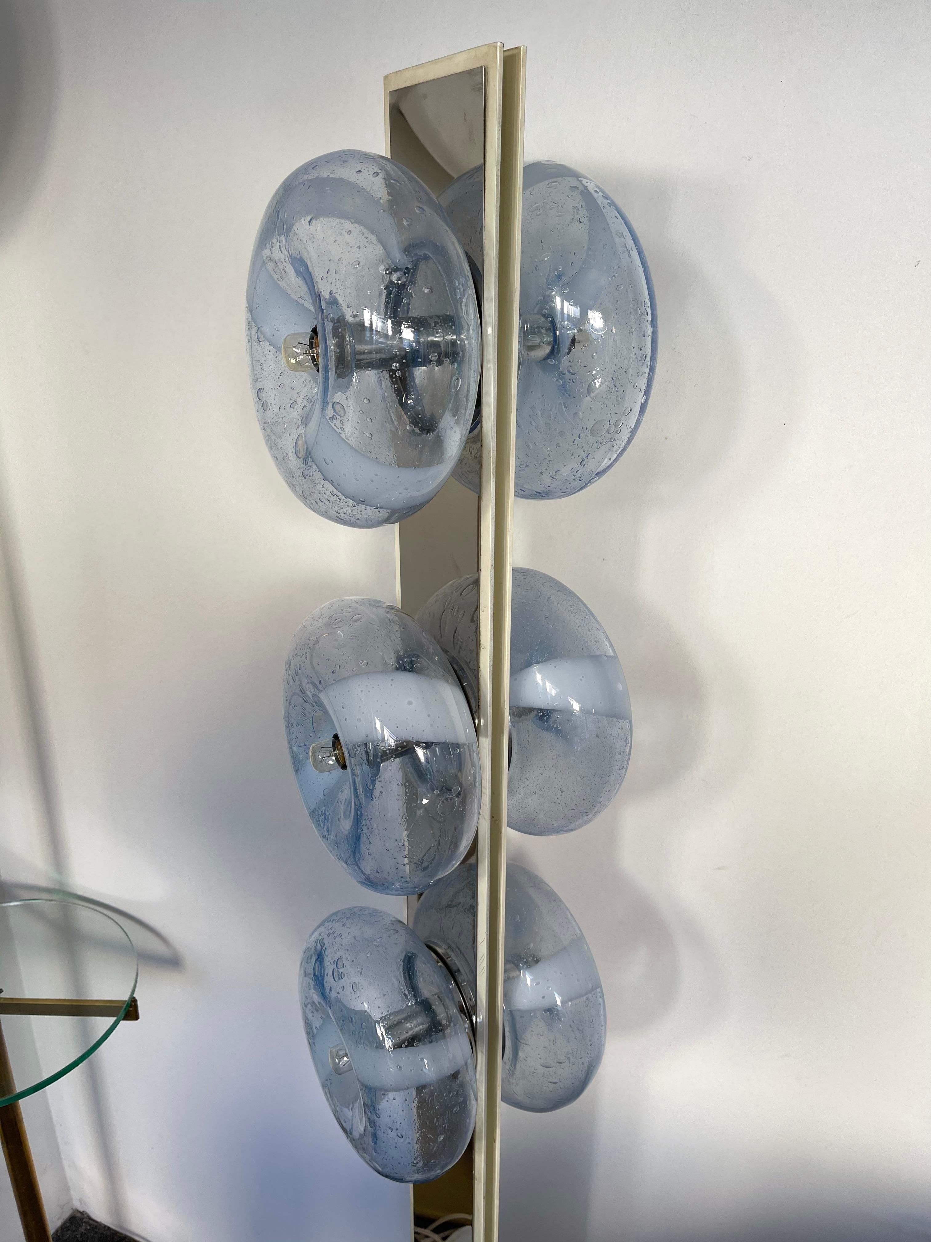 Floor Lamp Metal and Blue Murano Glass Donuts by Mazzega, Italy, 1970s For Sale 6