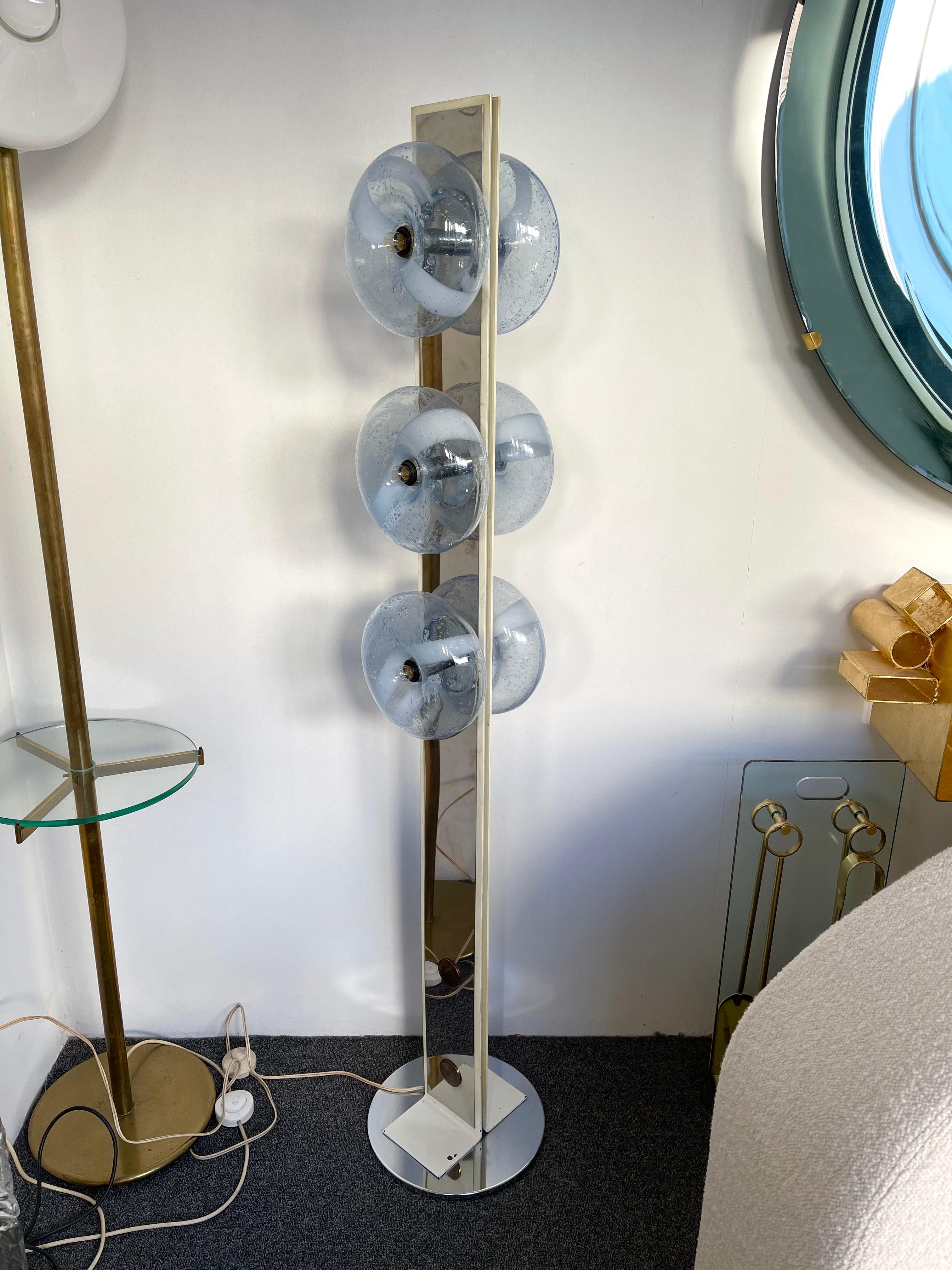 Floor Lamp Metal and Blue Murano Glass Donuts by Mazzega, Italy, 1970s For Sale 7