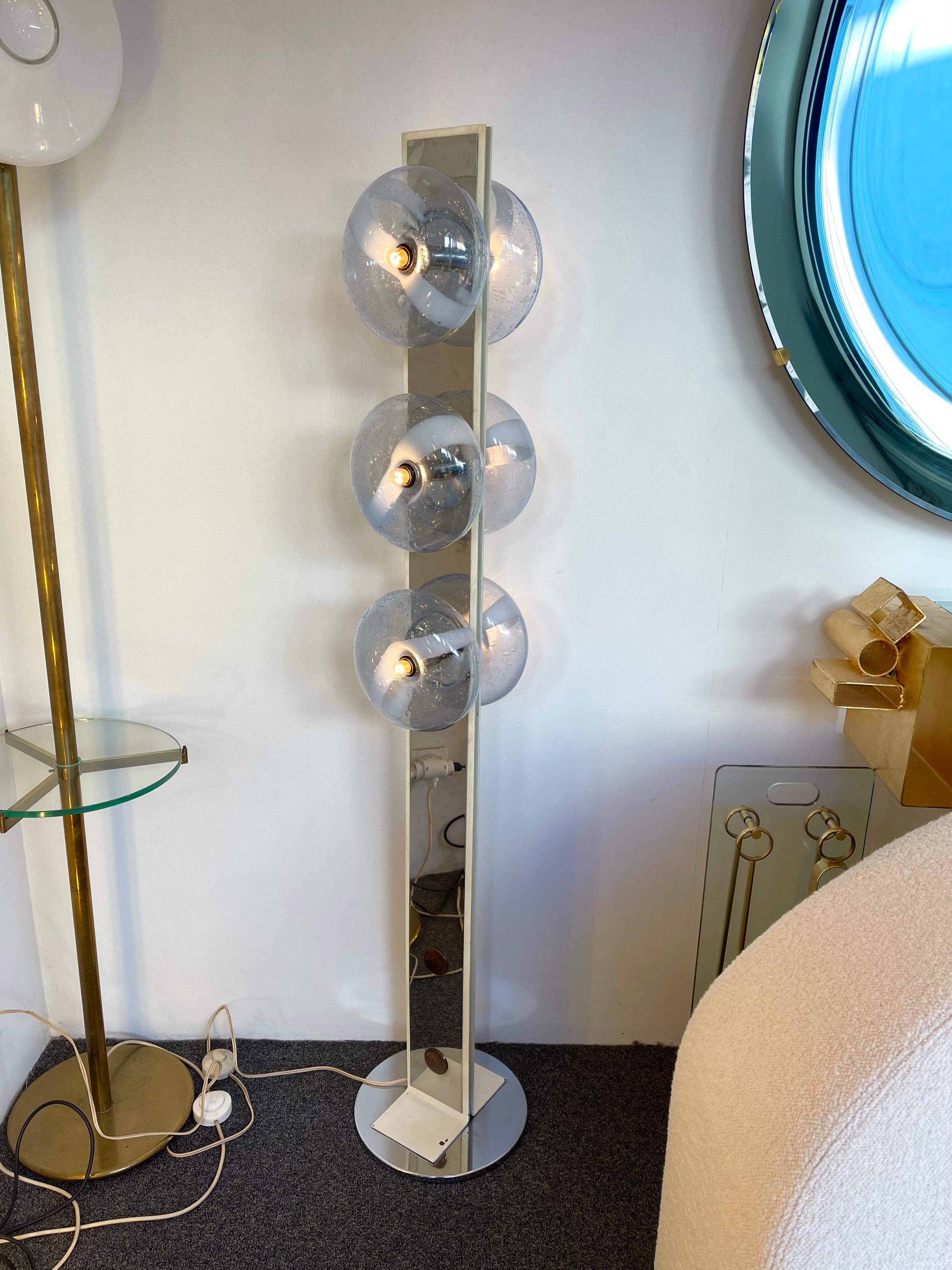 Italian Floor Lamp Metal and Blue Murano Glass Donuts by Mazzega, Italy, 1970s For Sale