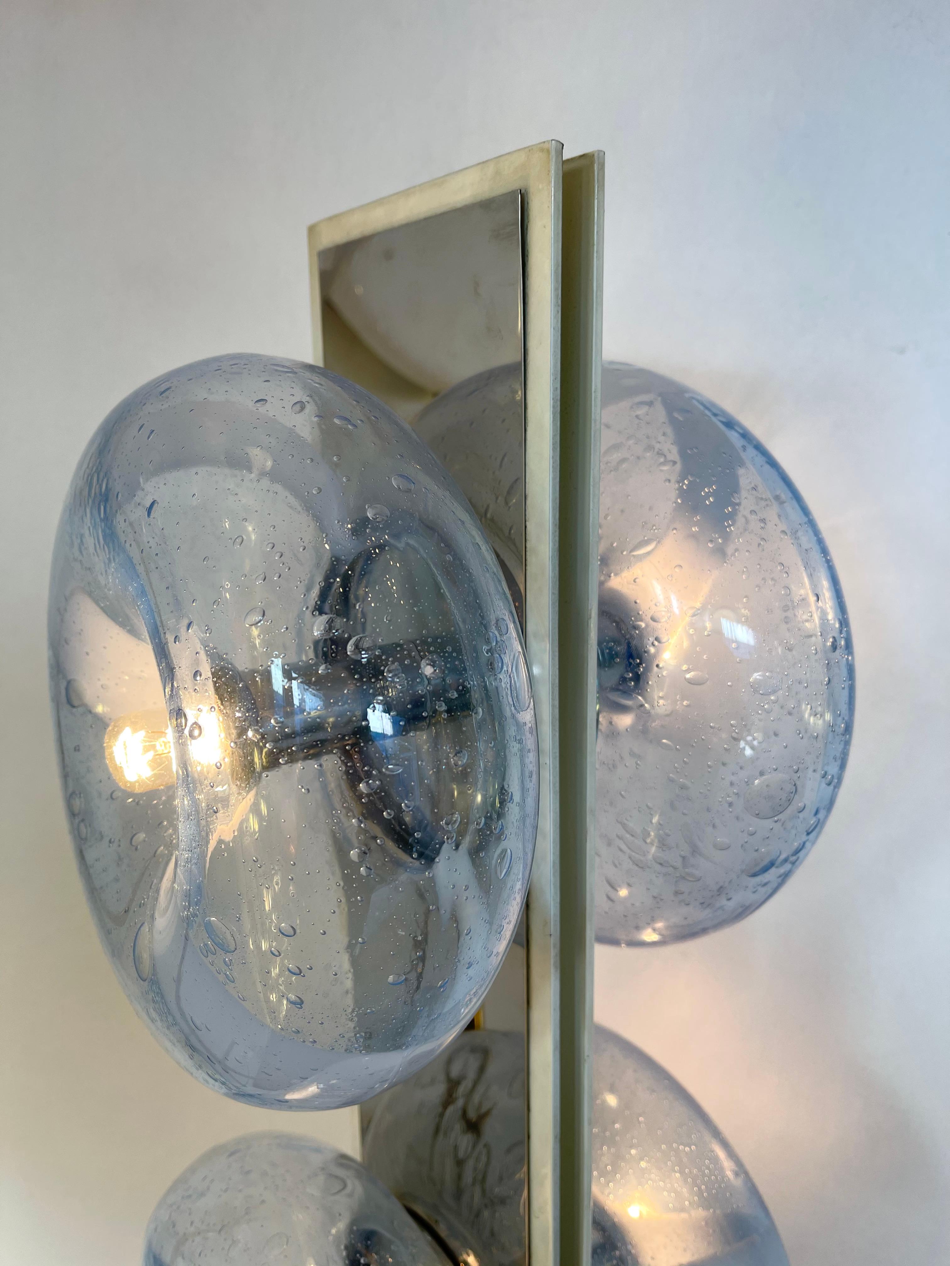 Floor Lamp Metal and Blue Murano Glass Donuts by Mazzega, Italy, 1970s For Sale 3
