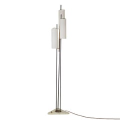 Floor Lamp Metal Brass Marble Opaline Glass Vintage, Italy, 1960s