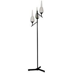 Floor Lamp Metal Brass Opaline Glass Vintage, Italy, 1950s-1960s