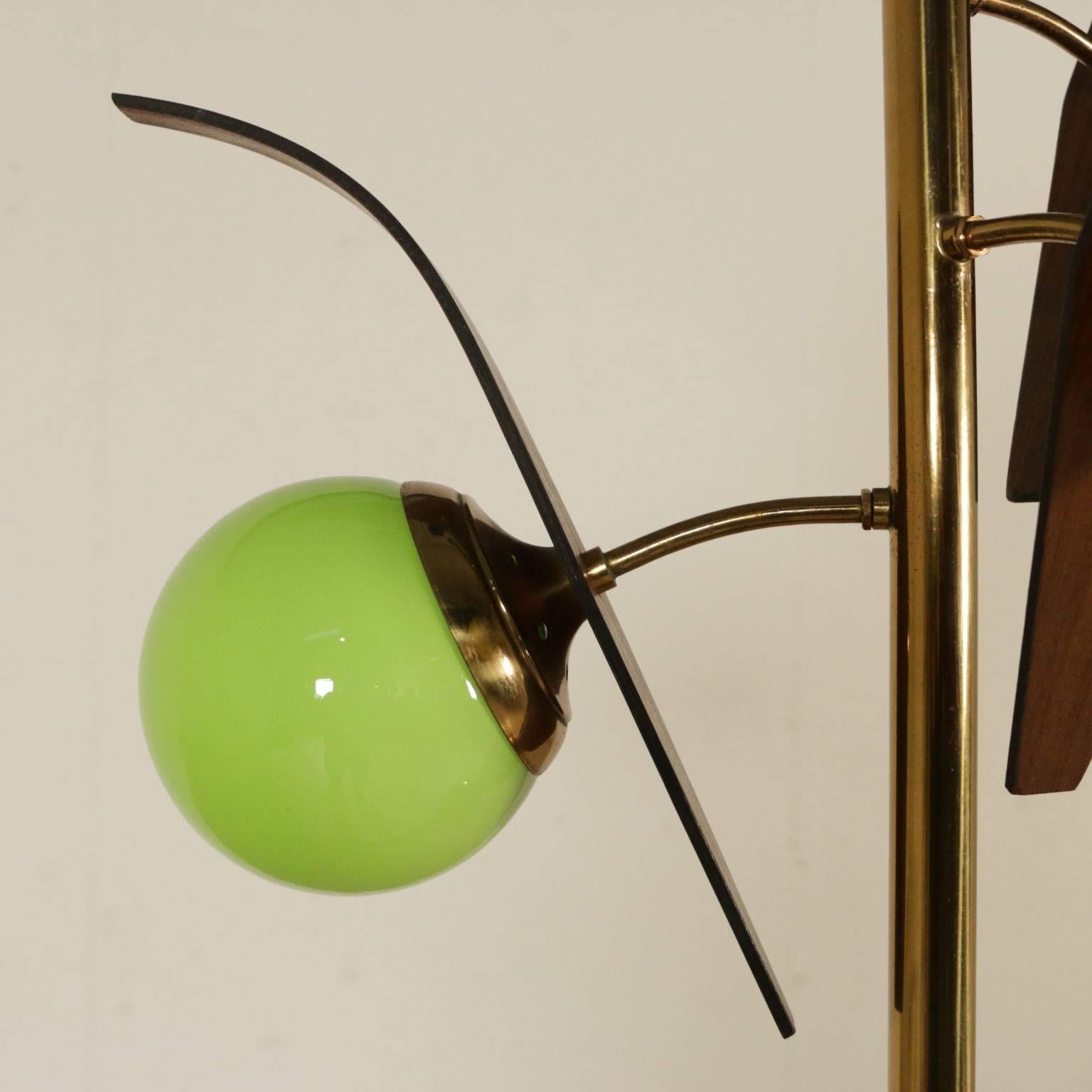 Floor Lamp Metal Brass Teak Marble Colored Glass Vintage, Italy, 1950s-1960s In Good Condition In Milano, IT