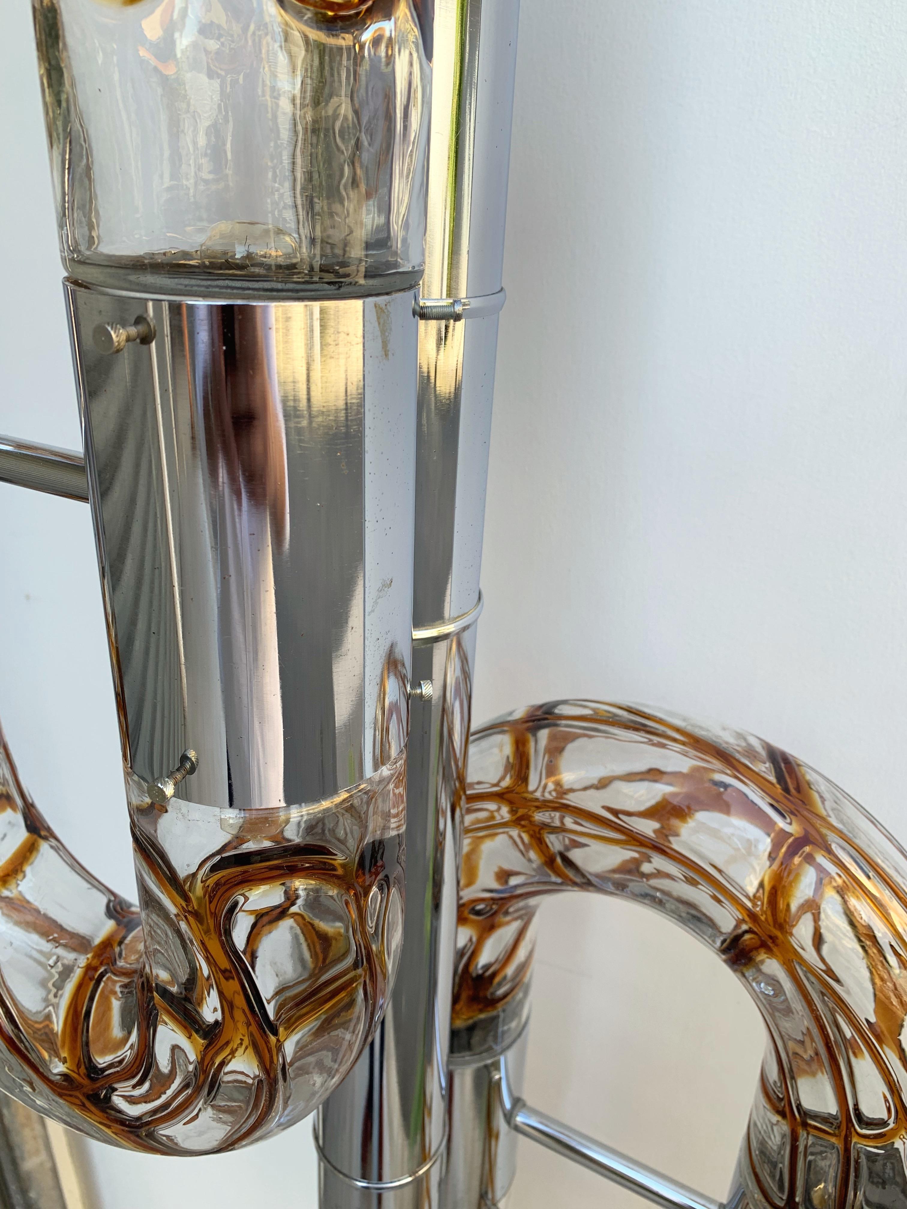 Floor Lamp Metal Chrome Murano Glass by Aldo Nason for Mazzega, Italy, 1970s 5