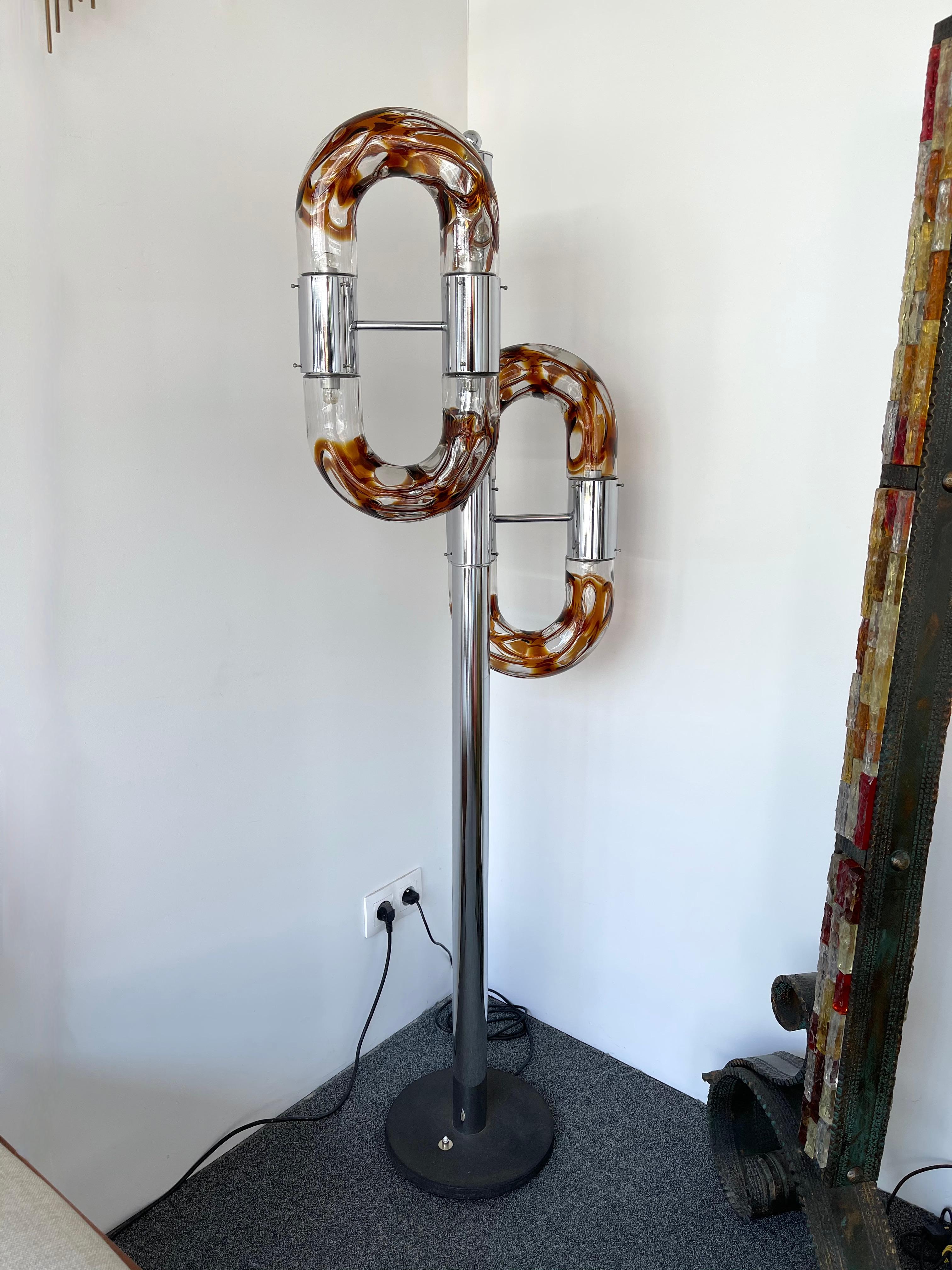 Floor Lamp Metal Chrome Murano Glass by Aldo Nason for Mazzega, Italy, 1970s For Sale 6