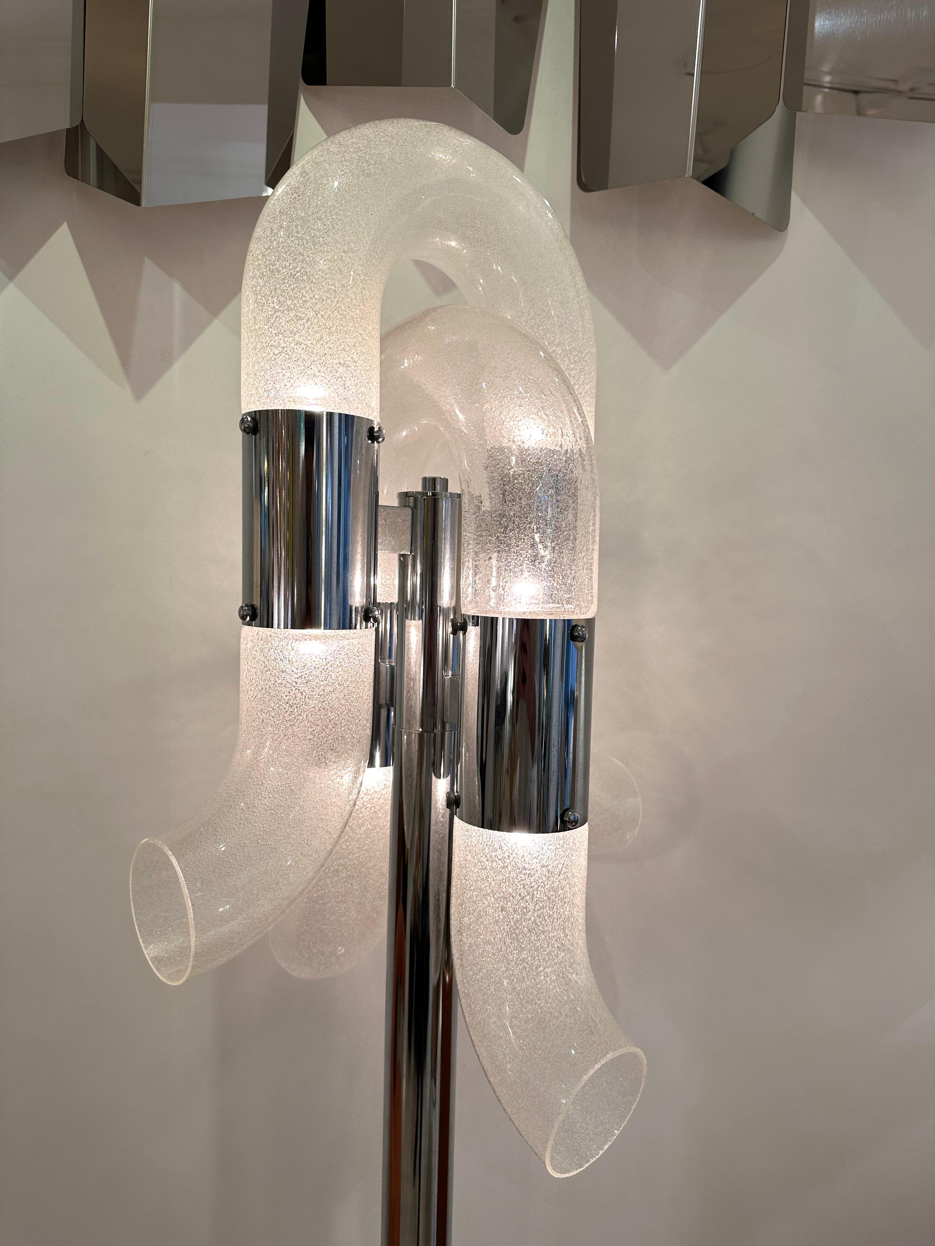 Italian Floor Lamp Metal Chrome Murano Glass by Aldo Nason for Mazzega, Italy, 1970s For Sale