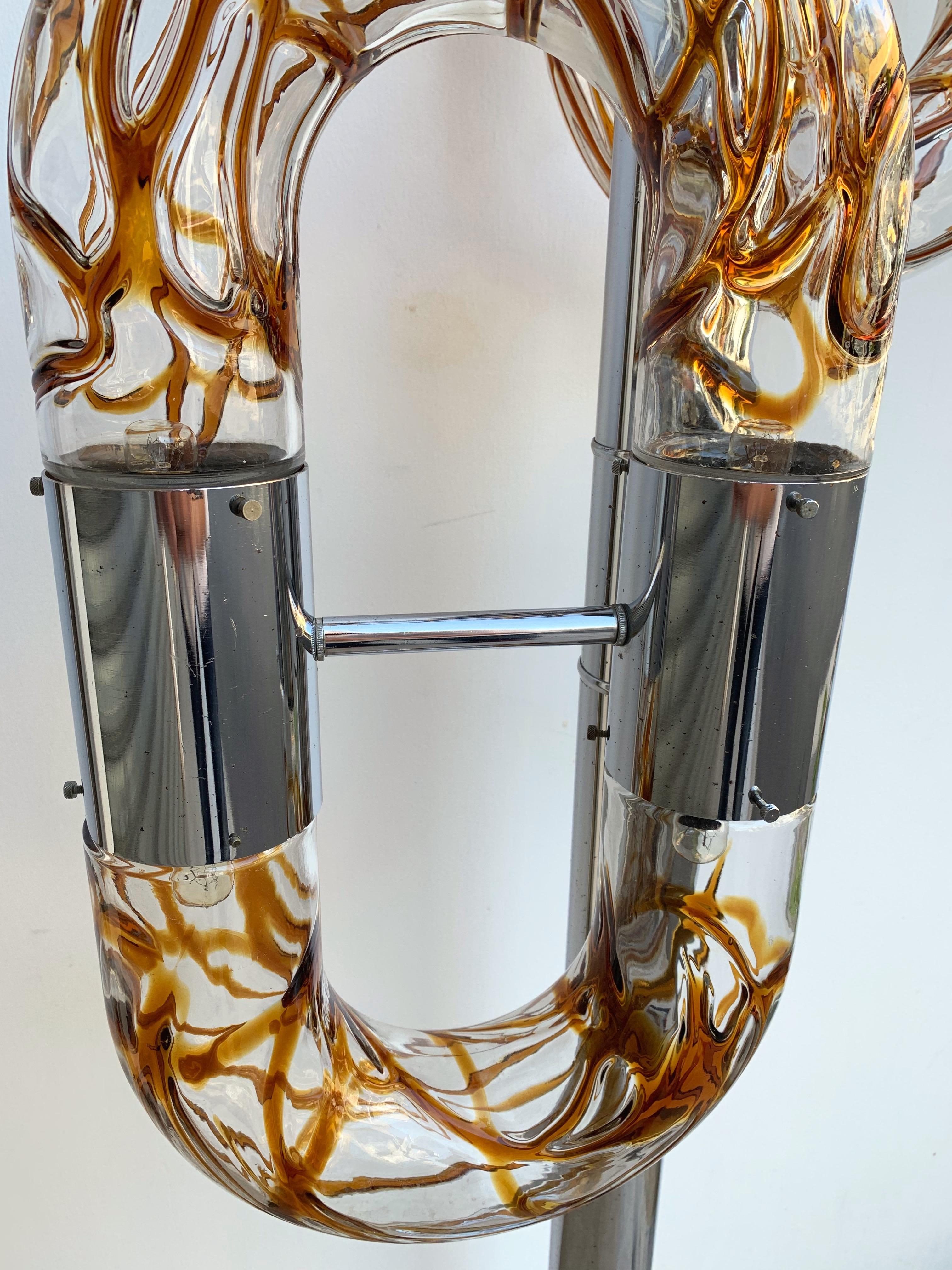 Floor Lamp Metal Chrome Murano Glass by Aldo Nason for Mazzega, Italy, 1970s In Good Condition In SAINT-OUEN, FR