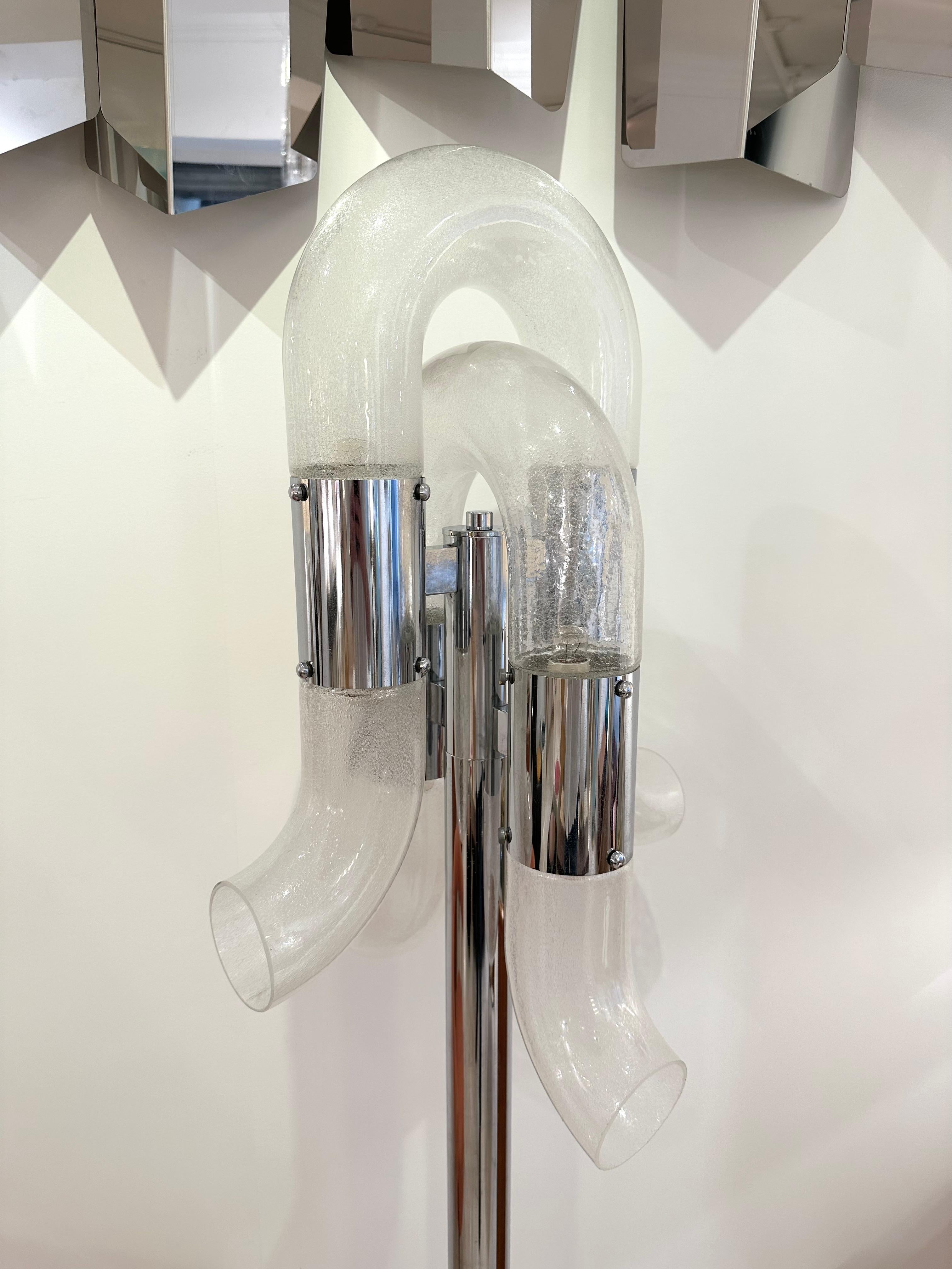 Stehlampe aus Metall-Chrom-Muranoglas von Aldo Nason für Mazzega, Italien, 1970er Jahre im Zustand „Gut“ im Angebot in SAINT-OUEN, FR