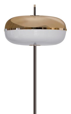 Floor Lamp Metal Structur Polished Black Nickel Champagne Decorative Blown Glass