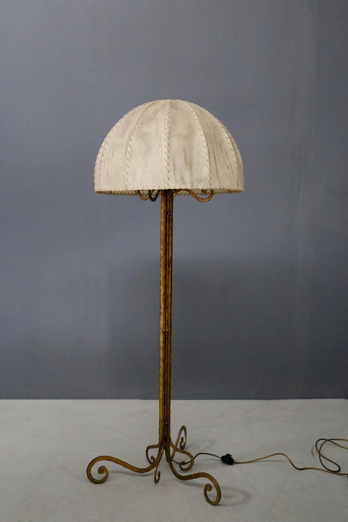 Floor Lamp Midcentury by Marc du Plantier in Brass and Parchment, 1960s In Good Condition In Milano, IT