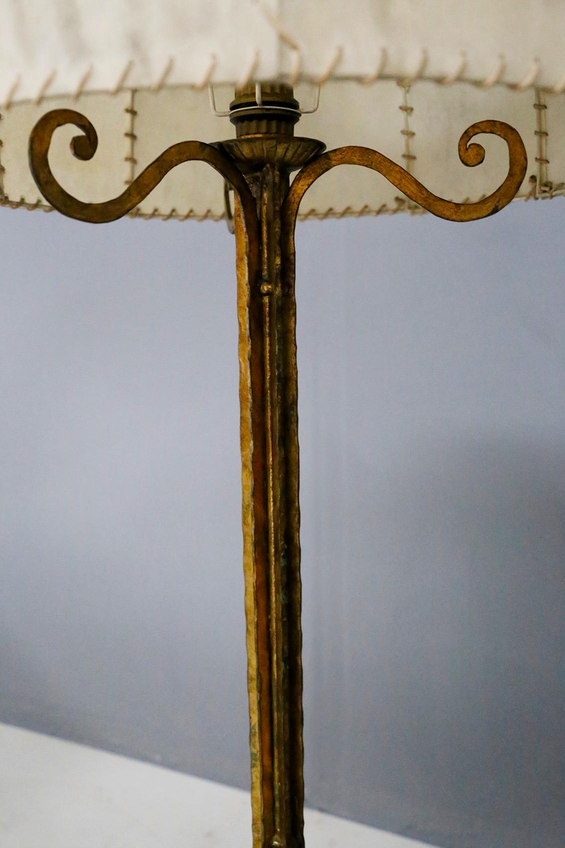 Floor Lamp Midcentury by Marc du Plantier in Brass and Parchment, 1960s 1