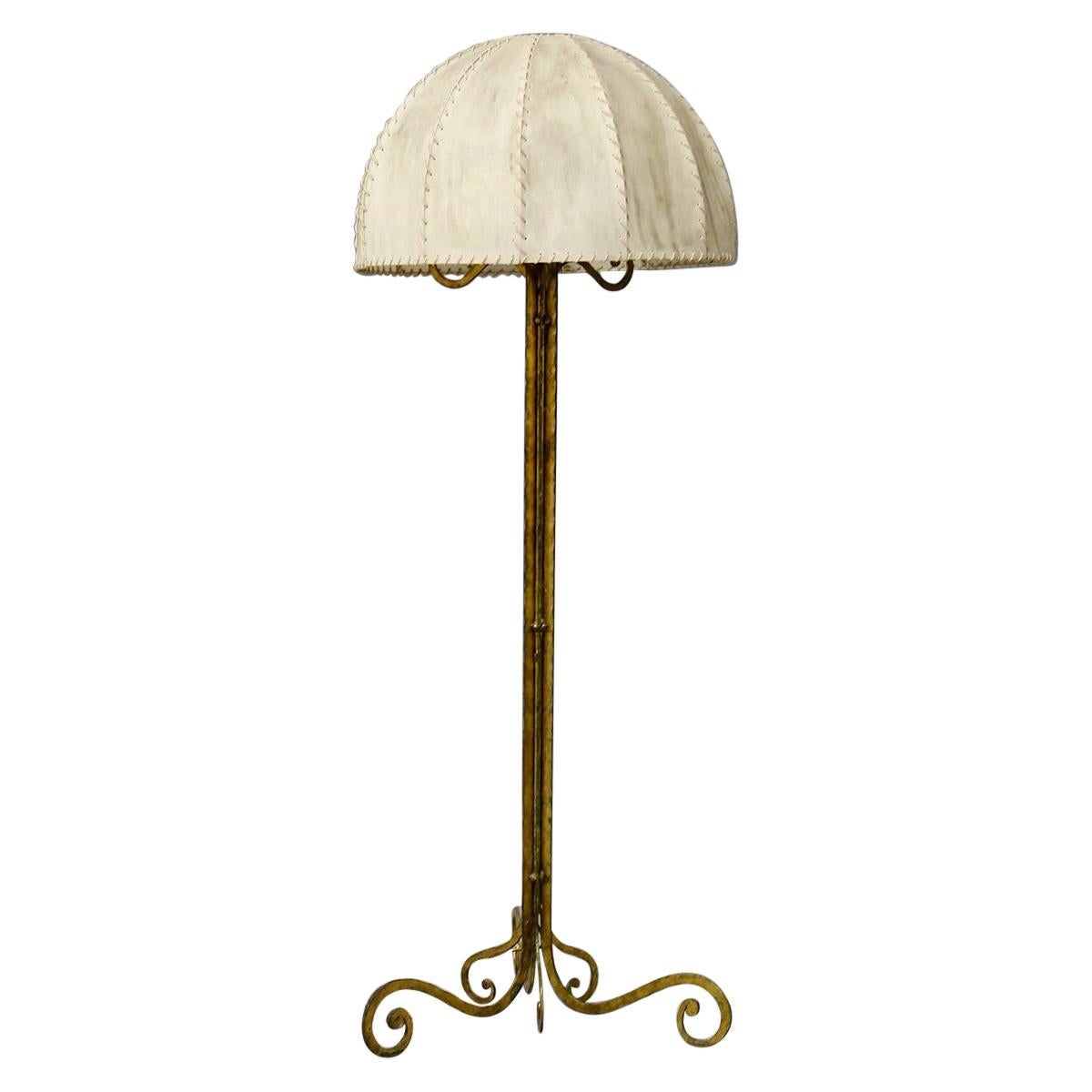 Floor Lamp Midcentury by Marc du Plantier in Brass and Parchment, 1960s