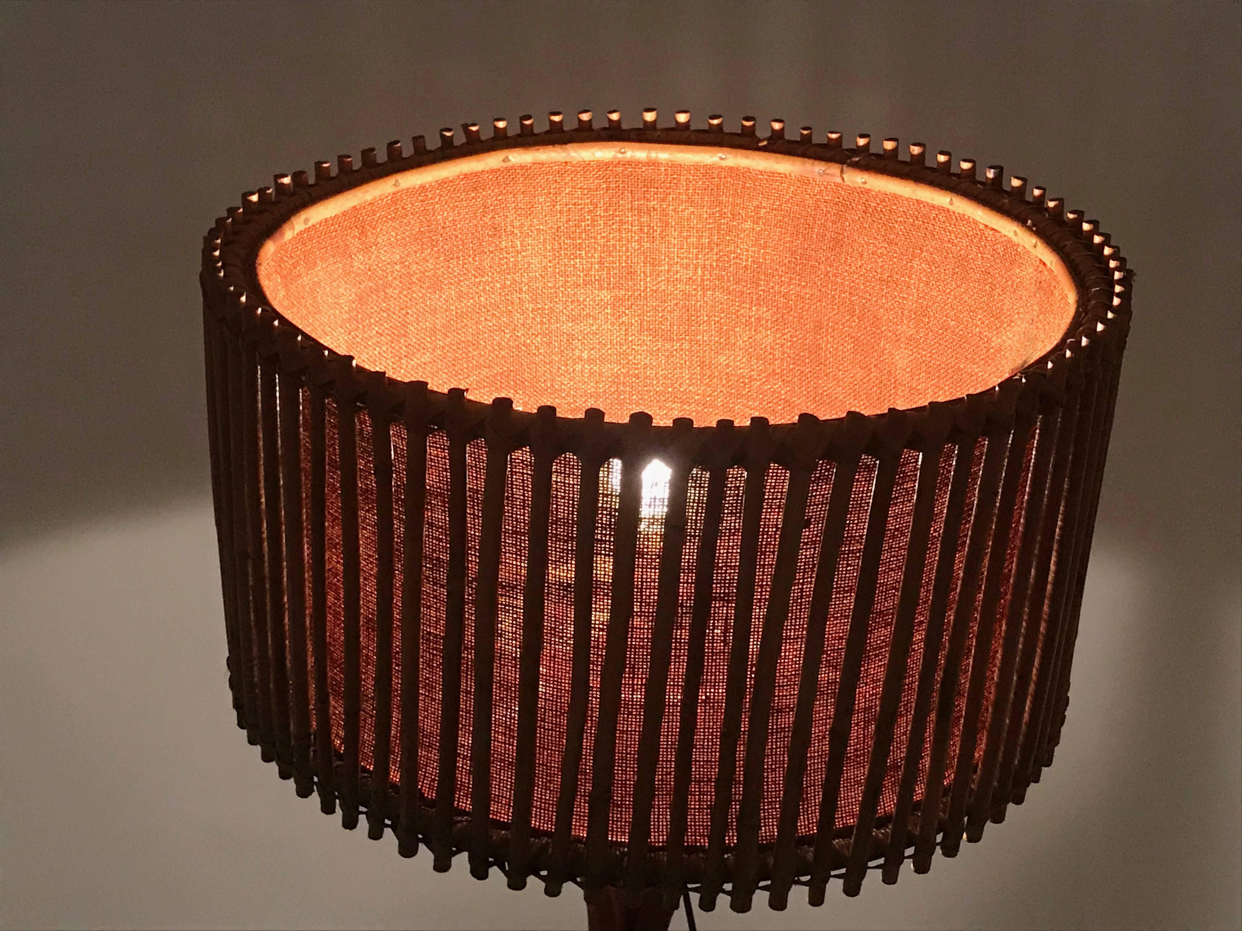 Floor lamp. Midcentury Franco Albini style bamboo and rattan, Italy, 1960s.