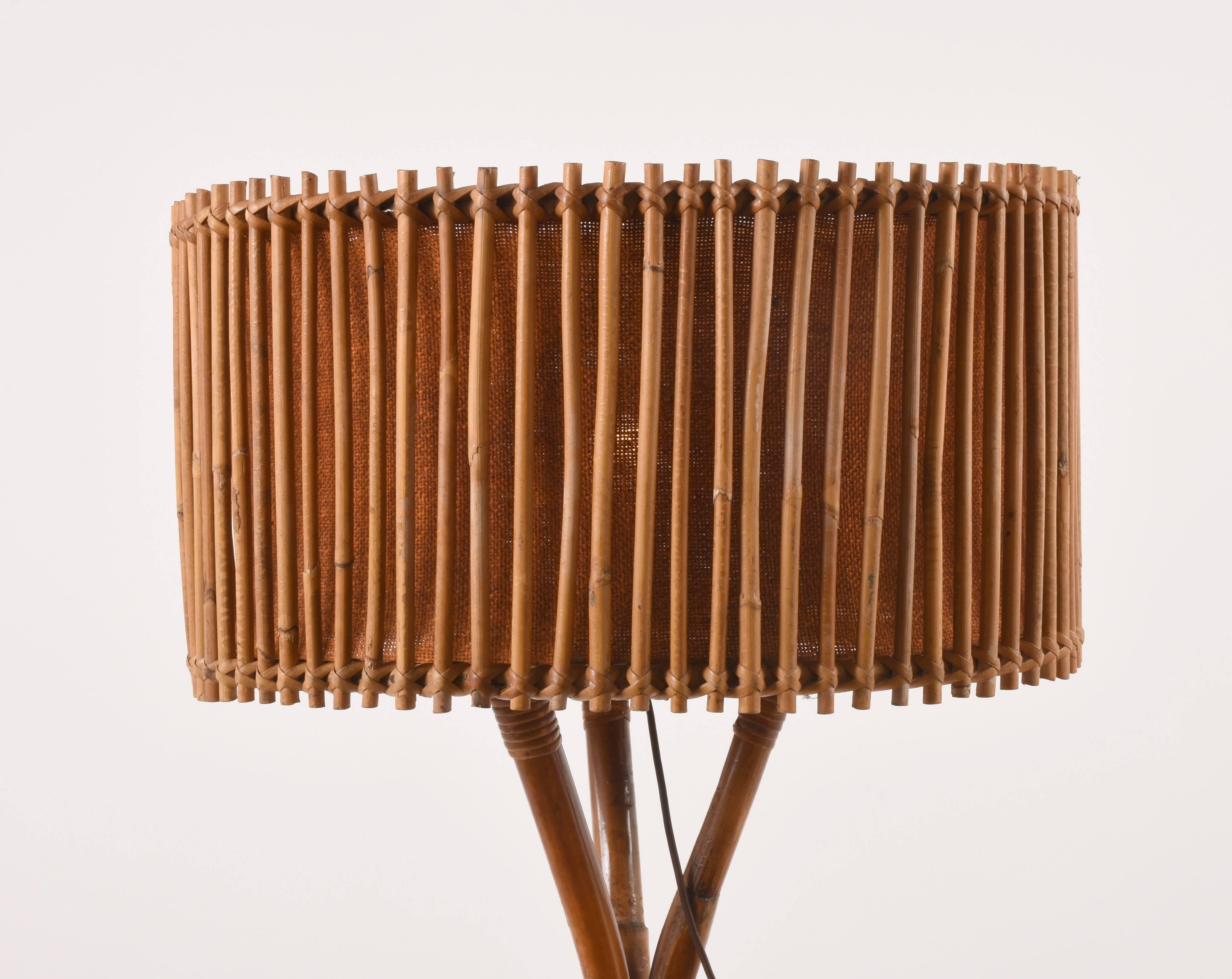 Mid-Century Modern Floor Lamp, Midcentury Franco Albini Style Bamboo and Rattan, Italy, 1960s