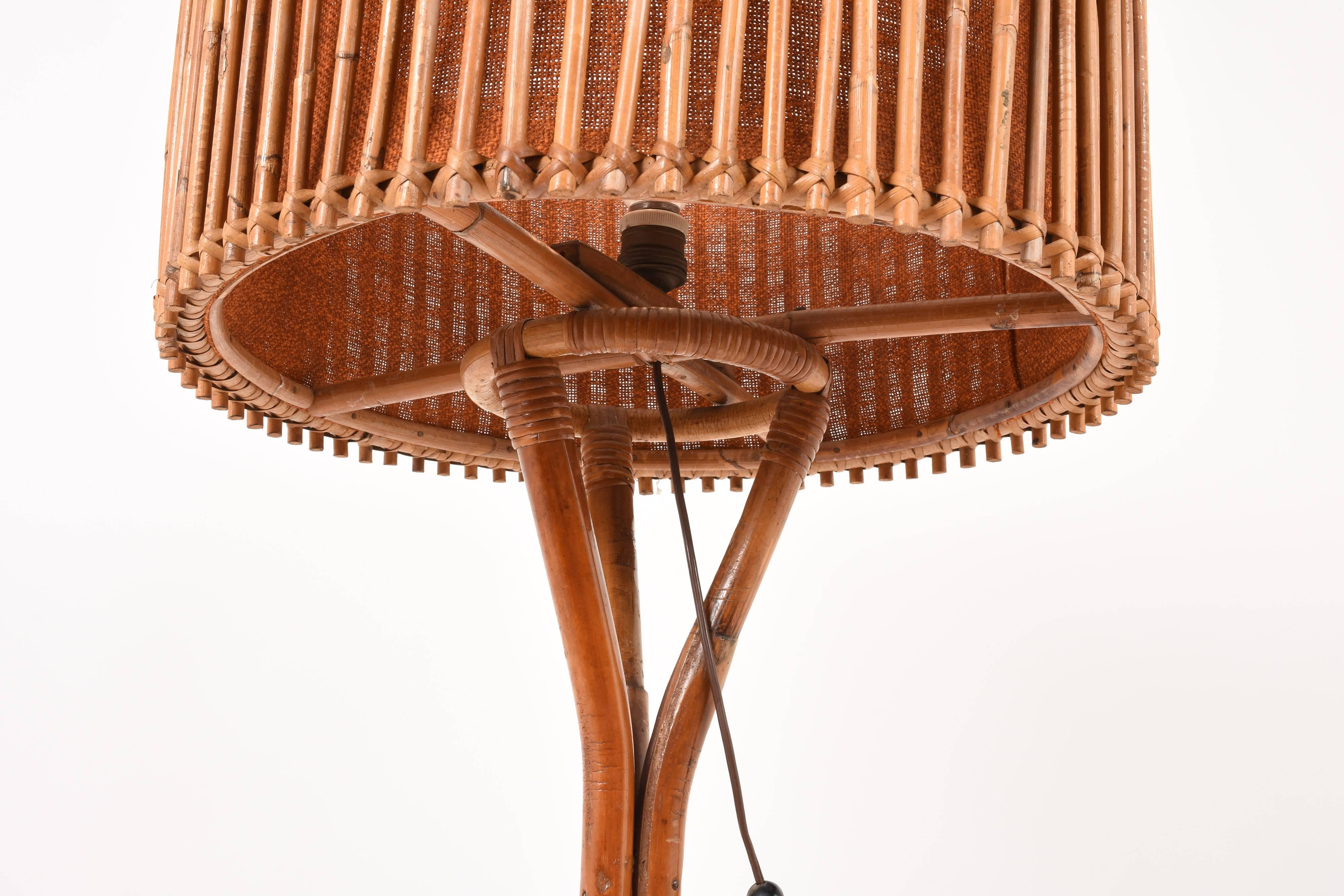 Floor Lamp, Midcentury Franco Albini Style Bamboo and Rattan, Italy, 1960s In Fair Condition In Roma, IT