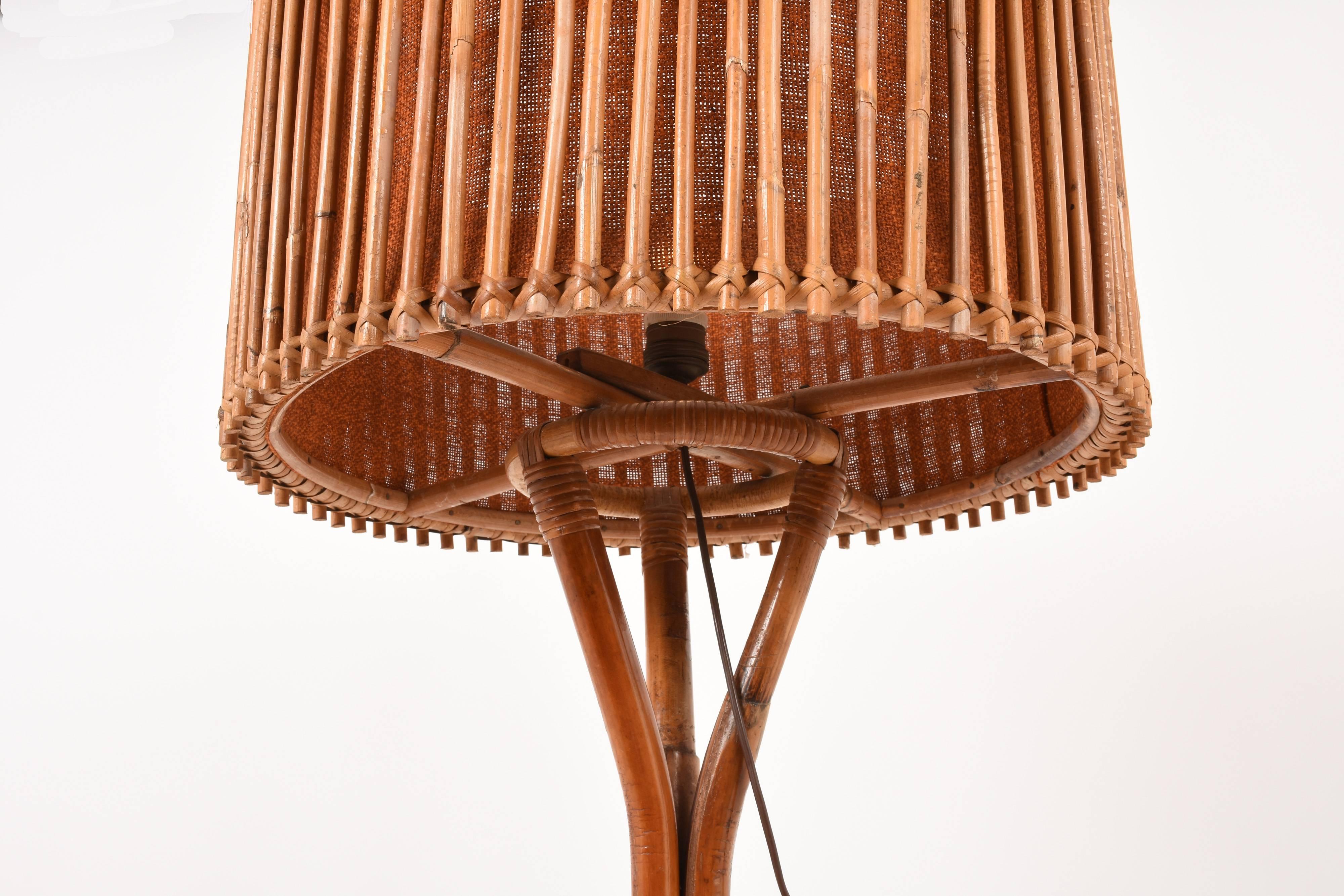 Floor Lamp, Midcentury Franco Albini Style Bamboo and Rattan, Italy, 1960s 1