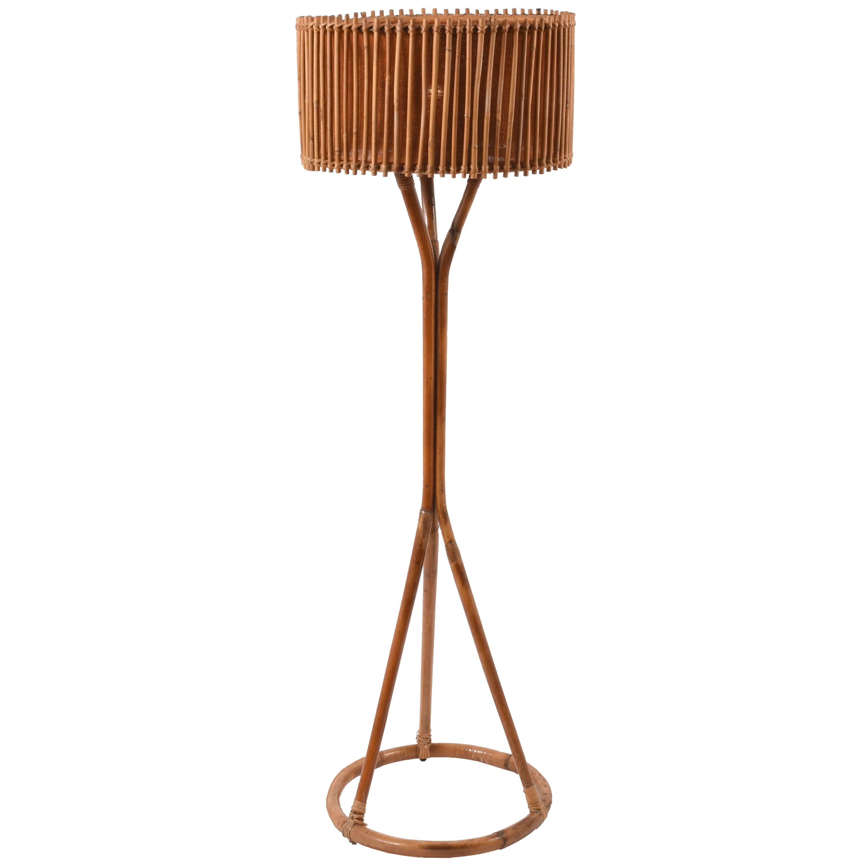 Floor Lamp, Midcentury Franco Albini Style Bamboo and Rattan, Italy, 1960s