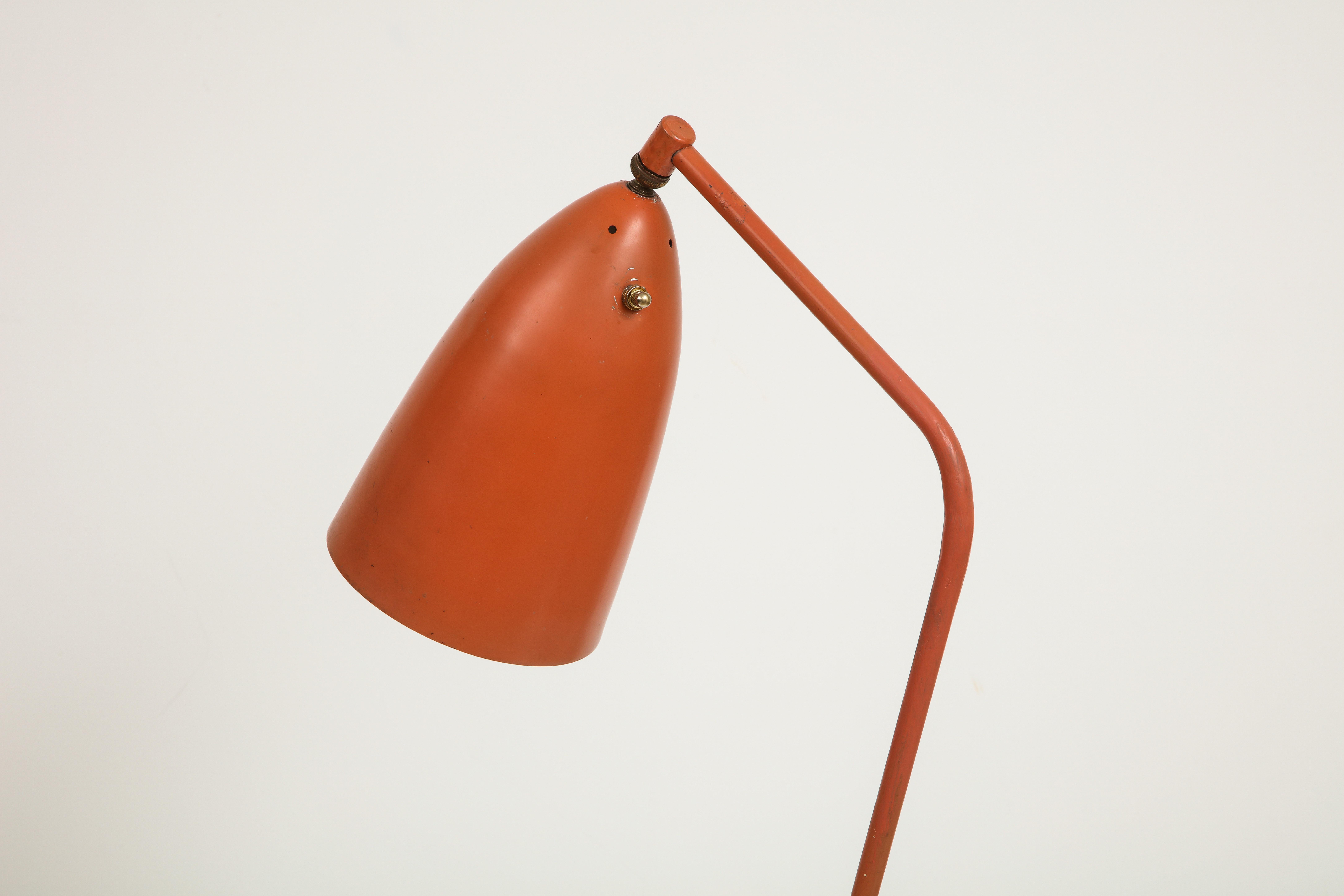 Floor lamp, model grasshopper, designed by Greta Magnusson Grossman, 1947-1948, produced by and marked Bergboms. Adjustable lampshade. Switch on the shade.
  