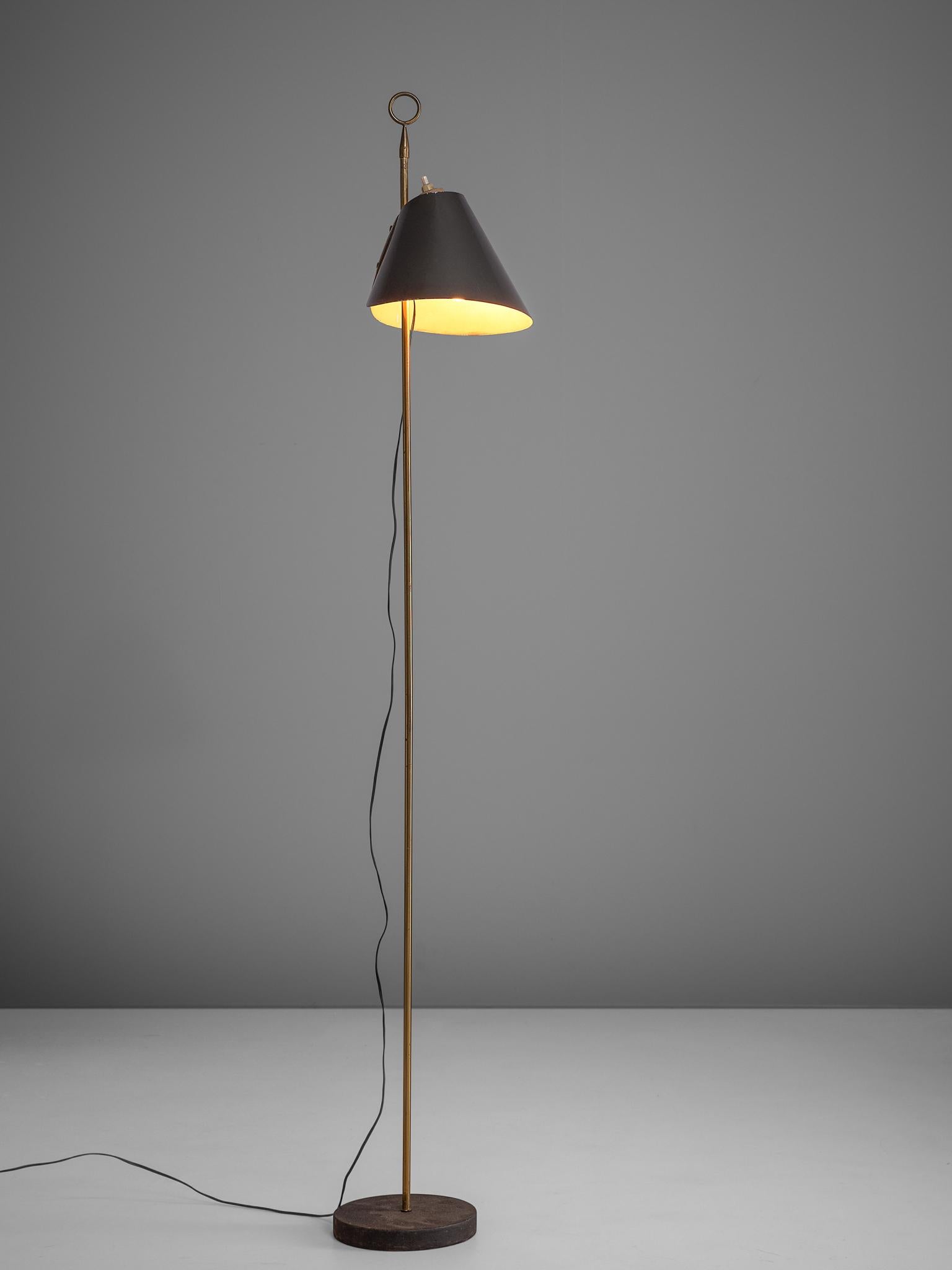Floor lamp designed by Luigi Caccia Dominioni, Italy, 1950s.

This beautiful floor lamp designed Italian designer by Luigi Caccia Dominioni is called Monachella. The foot is made out of enameled cast iron which shows a beautiful contrast with its