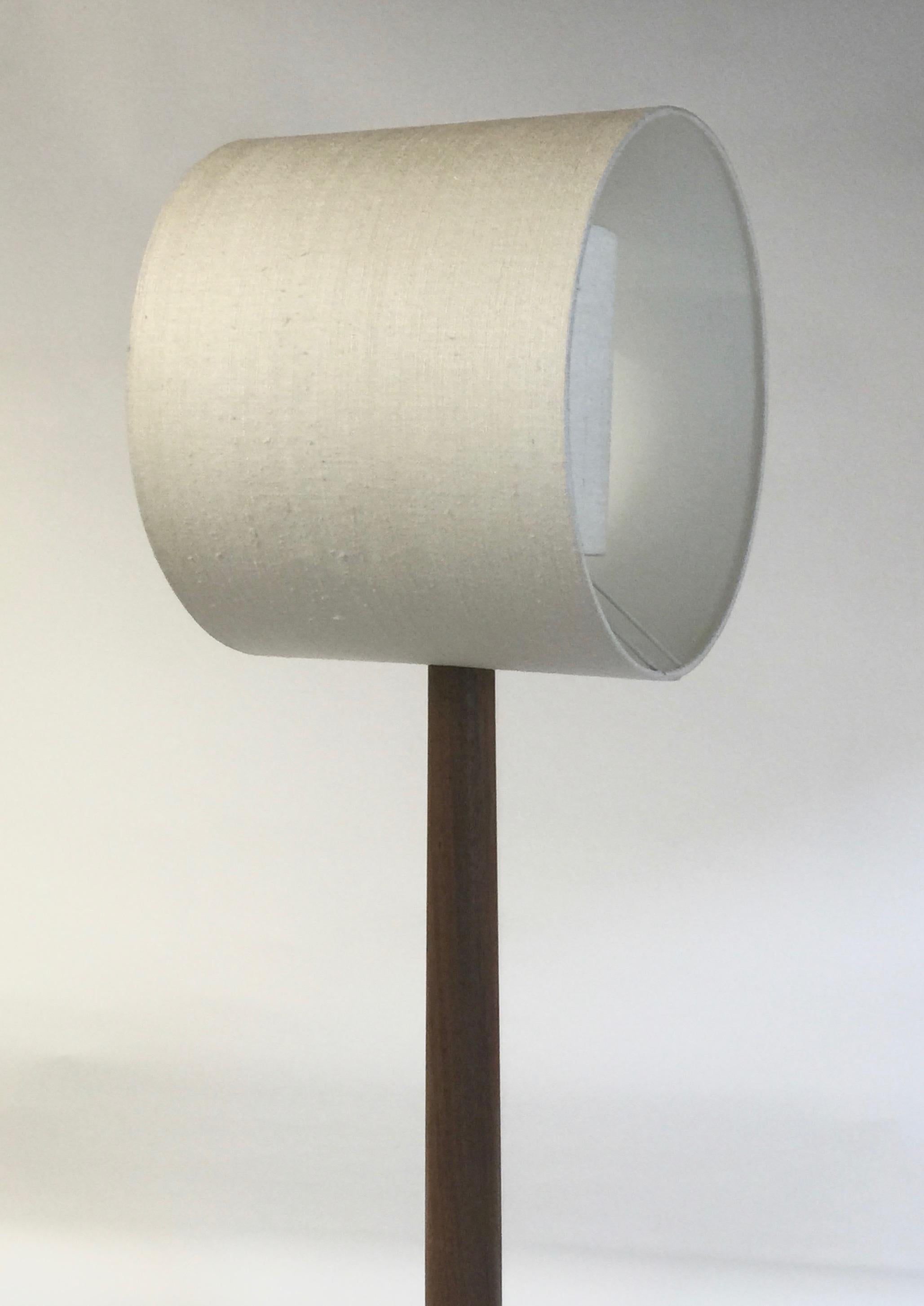 Hand-Crafted Floor Lamp 'Moore' in American Walnut and Shades in Raw Silk For Sale